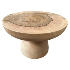 Sculptural Round Table Mango Wood, Natural Finish, Modern Organic