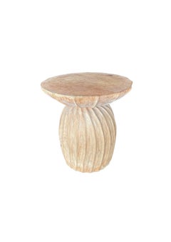 Sculptural Round Table: Solid Mango Wood, Bleached Finish, Modern Organic