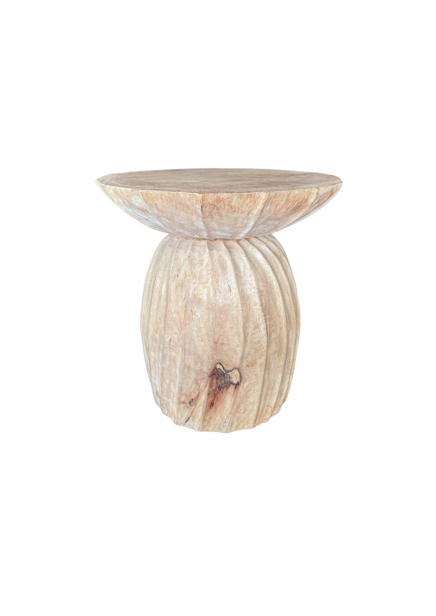 Organic Modern Sculptural Round Table: Solid Mango Wood, Bleached Finish, Modern Organic For Sale