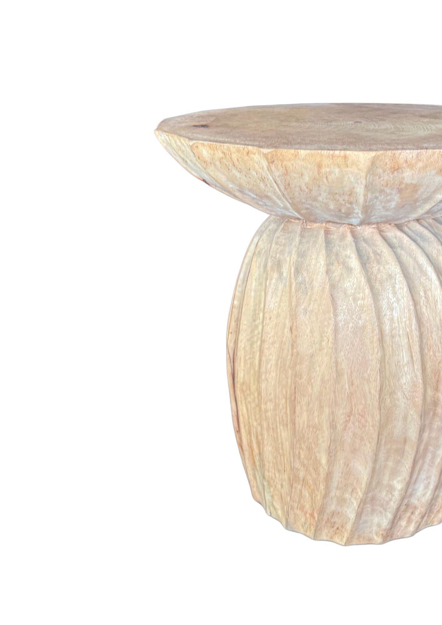 Indonesian Sculptural Round Table: Solid Mango Wood, Bleached Finish, Modern Organic For Sale