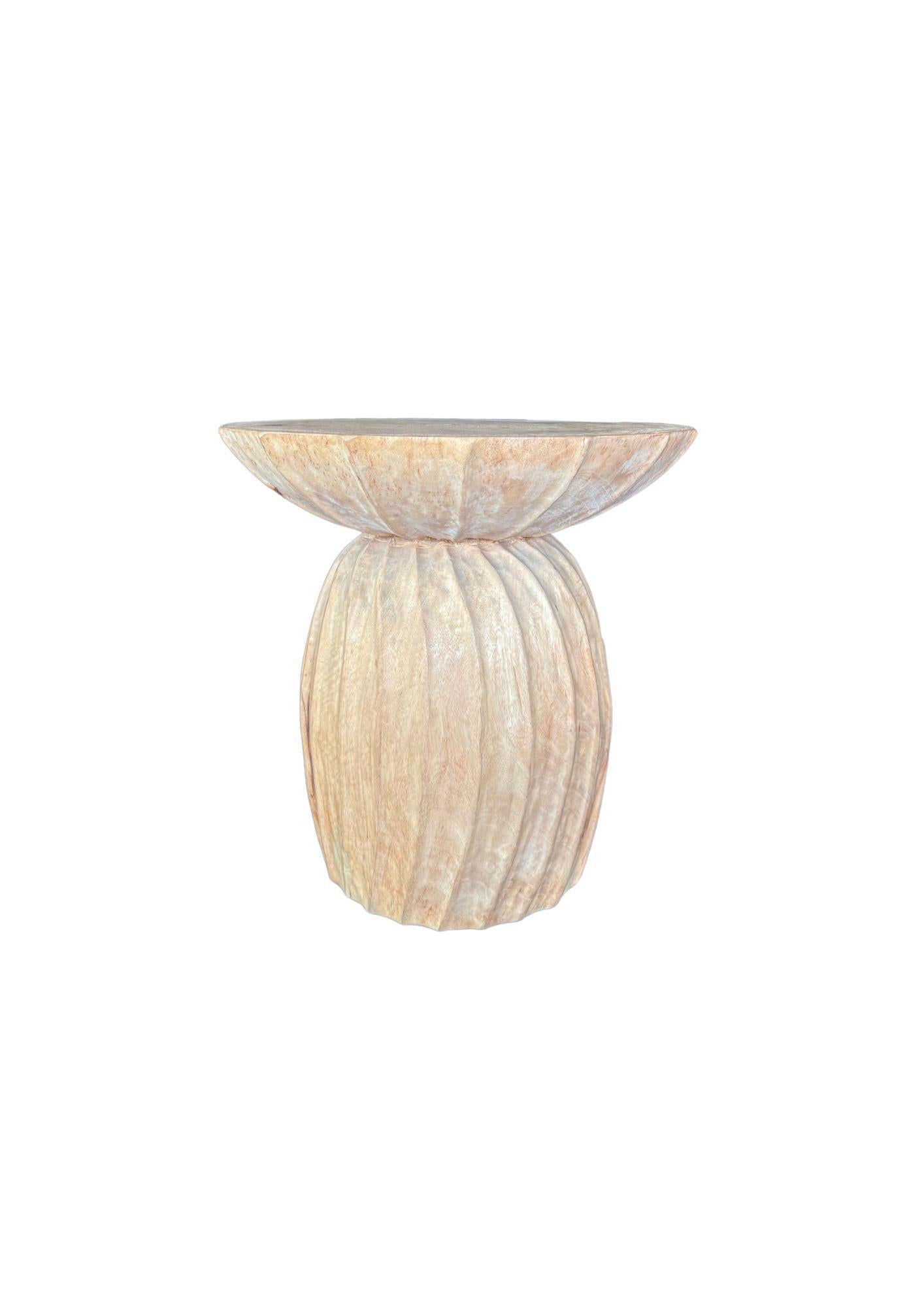 Hand-Crafted Sculptural Round Table: Solid Mango Wood, Bleached Finish, Modern Organic For Sale
