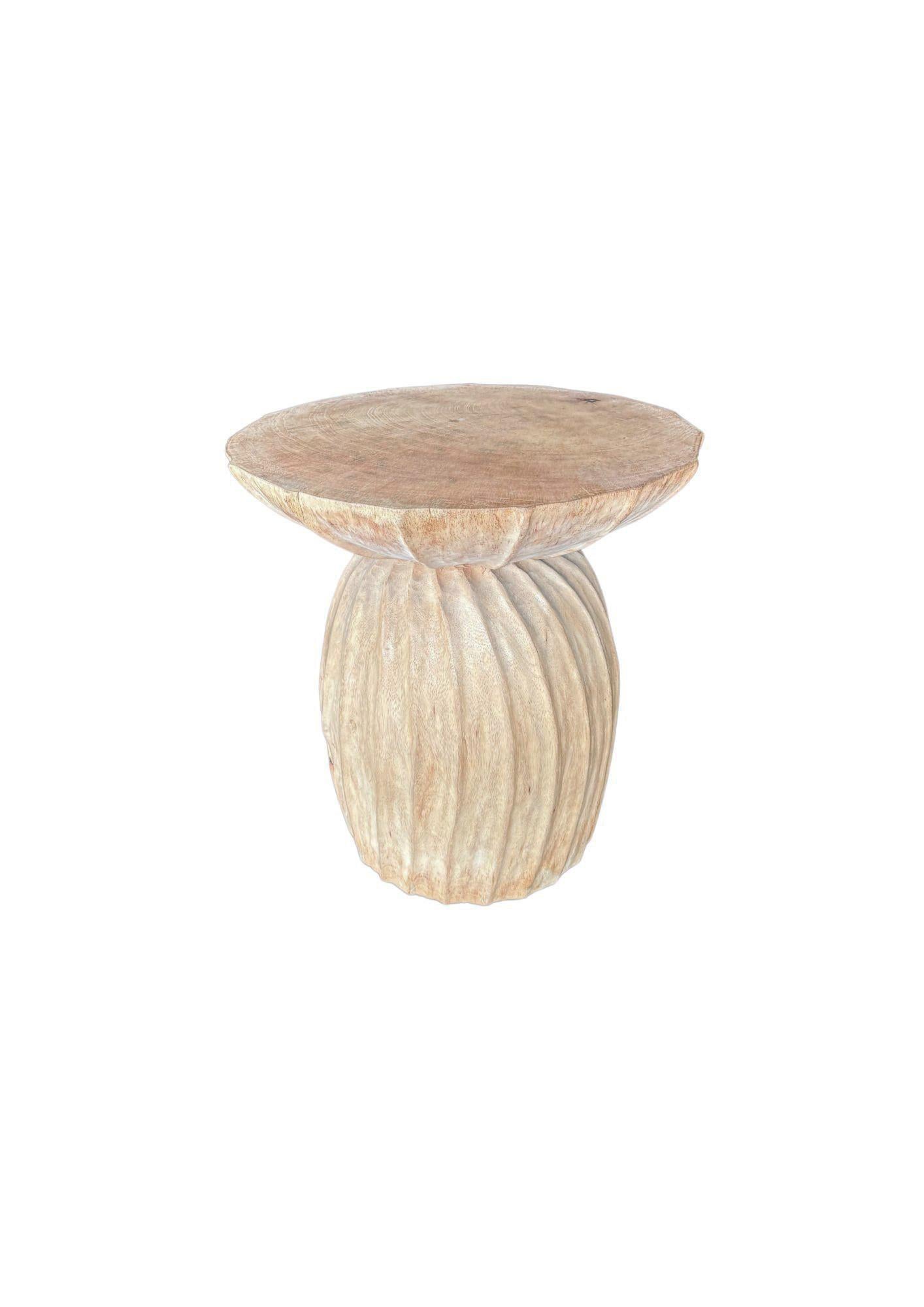Contemporary Sculptural Round Table: Solid Mango Wood, Bleached Finish, Modern Organic For Sale
