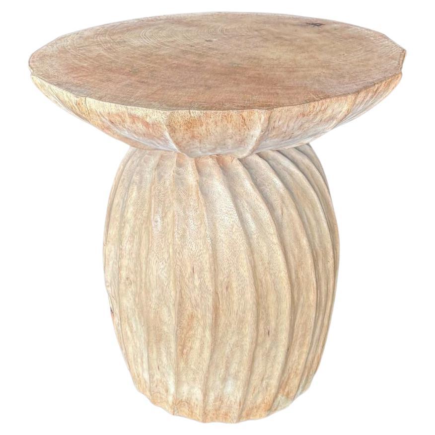 Sculptural Round Table: Solid Mango Wood, Bleached Finish, Modern Organic For Sale