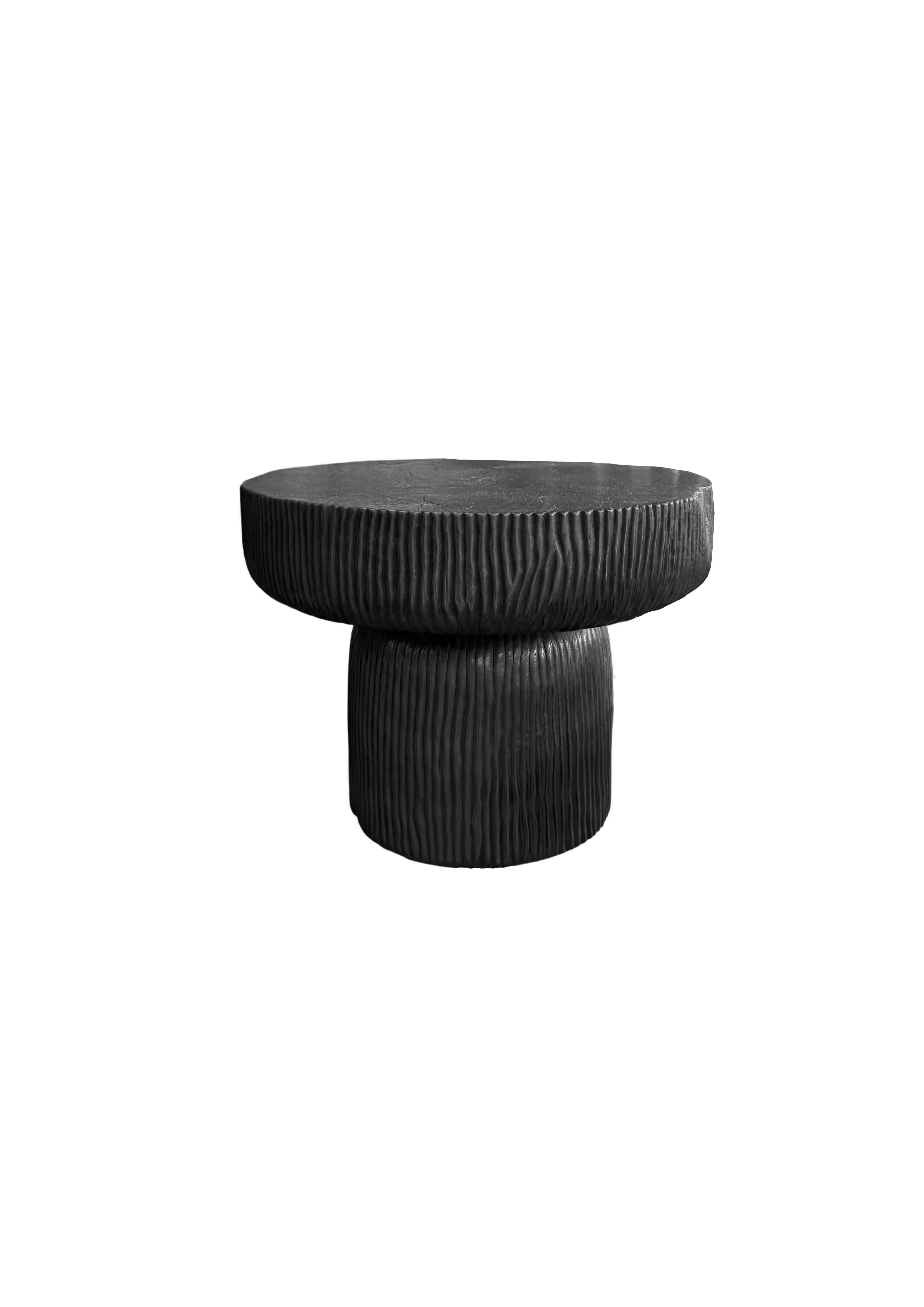 Organic Modern Sculptural Round Table: Solid Mango Wood, Burnt Finish, Modern Organic For Sale