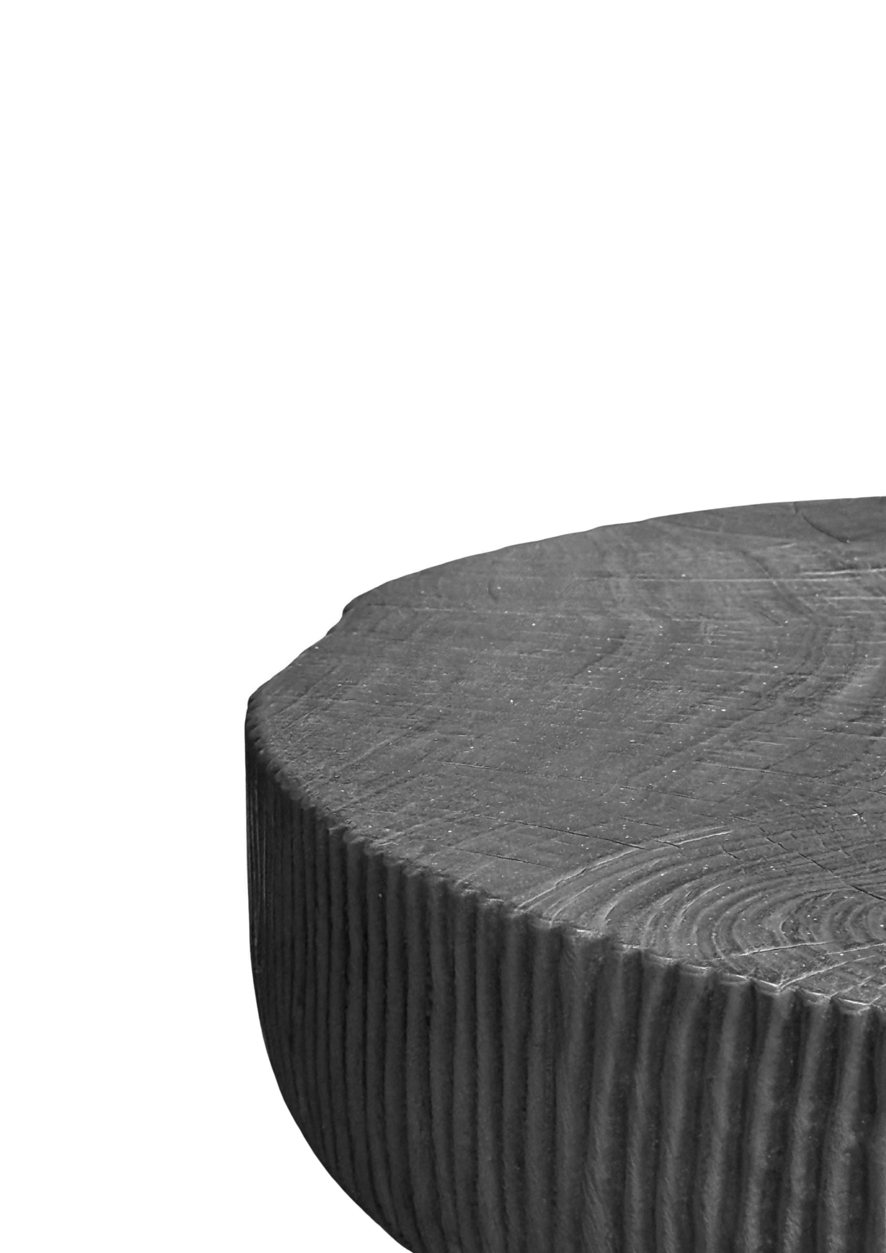 Indonesian Sculptural Round Table: Solid Mango Wood, Burnt Finish, Modern Organic For Sale