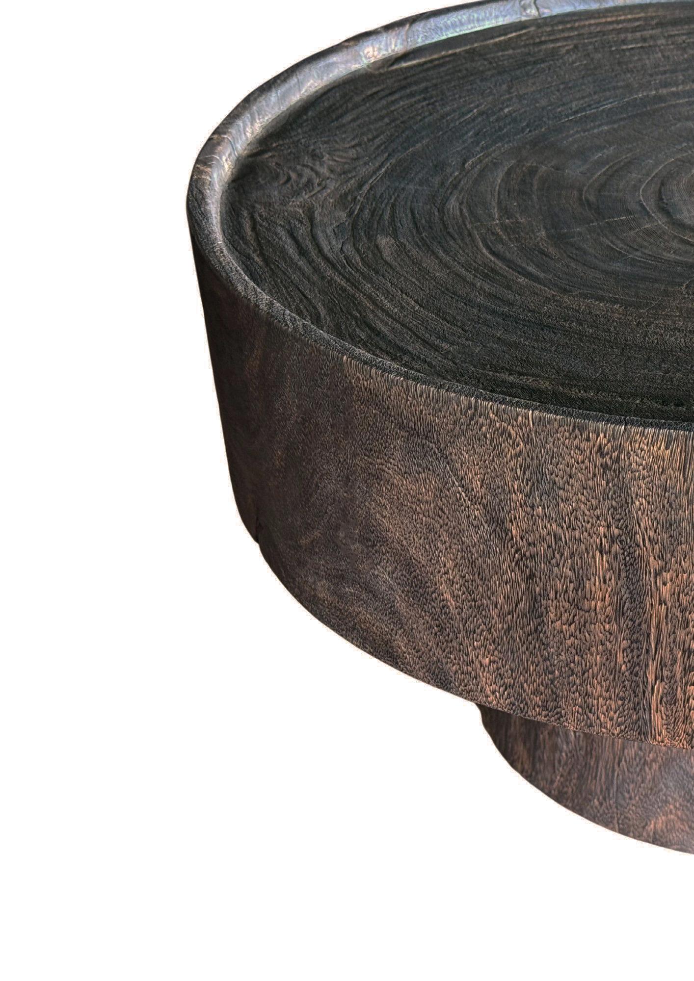 Organic Modern Sculptural Round Table: Solid Mango Wood, Espresso Finish, Modern Organic For Sale