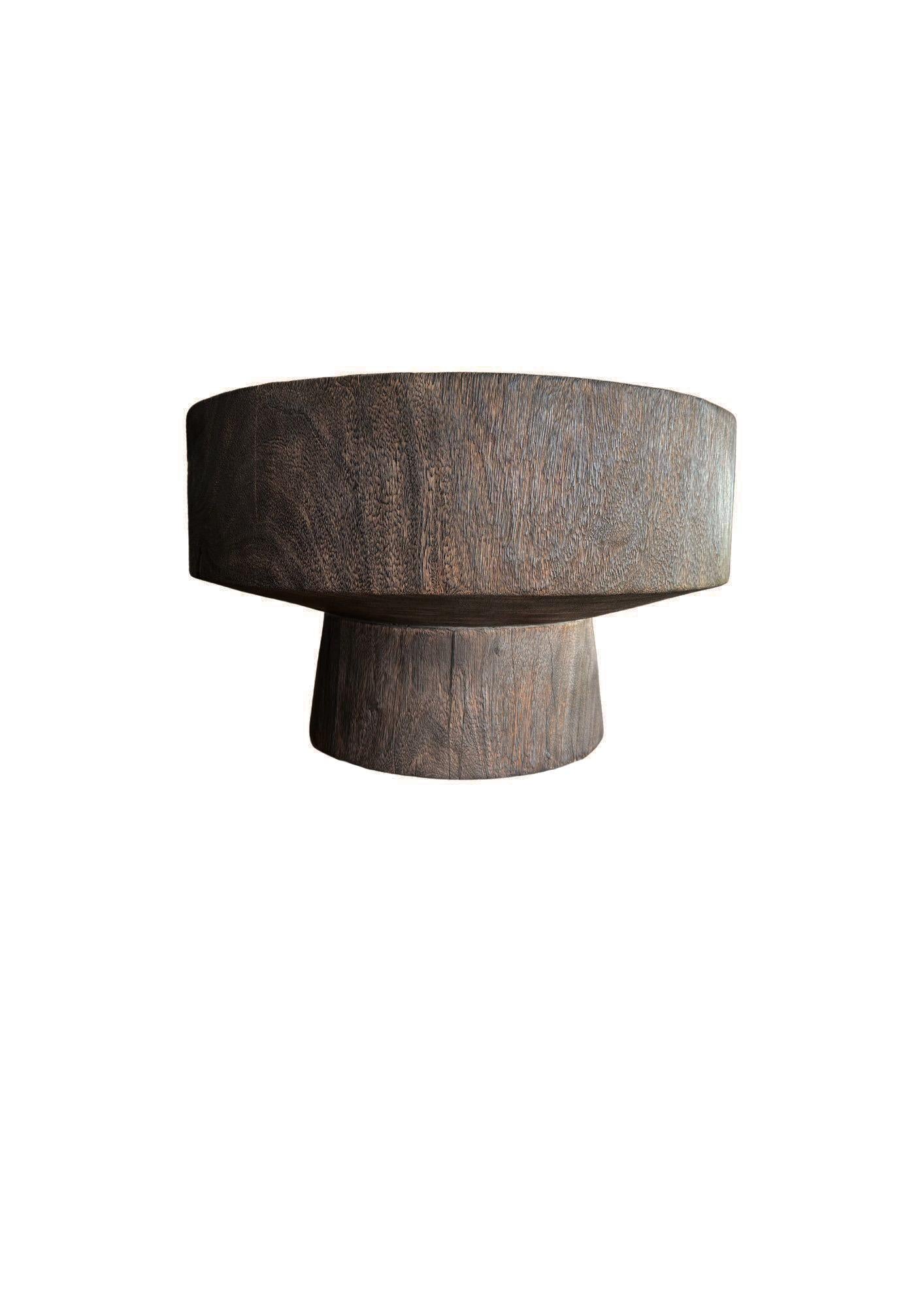 Indonesian Sculptural Round Table: Solid Mango Wood, Espresso Finish, Modern Organic For Sale
