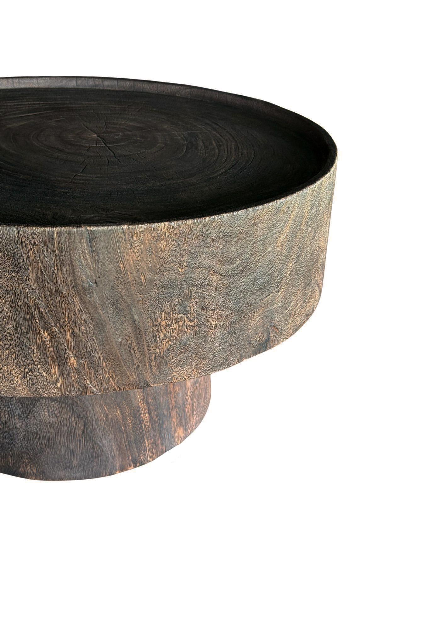 Hand-Crafted Sculptural Round Table: Solid Mango Wood, Espresso Finish, Modern Organic For Sale