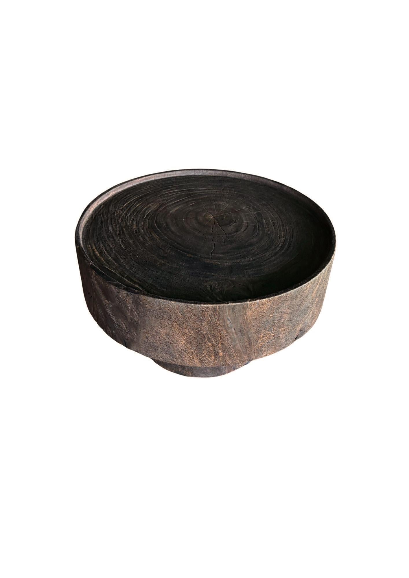 Contemporary Sculptural Round Table: Solid Mango Wood, Espresso Finish, Modern Organic For Sale