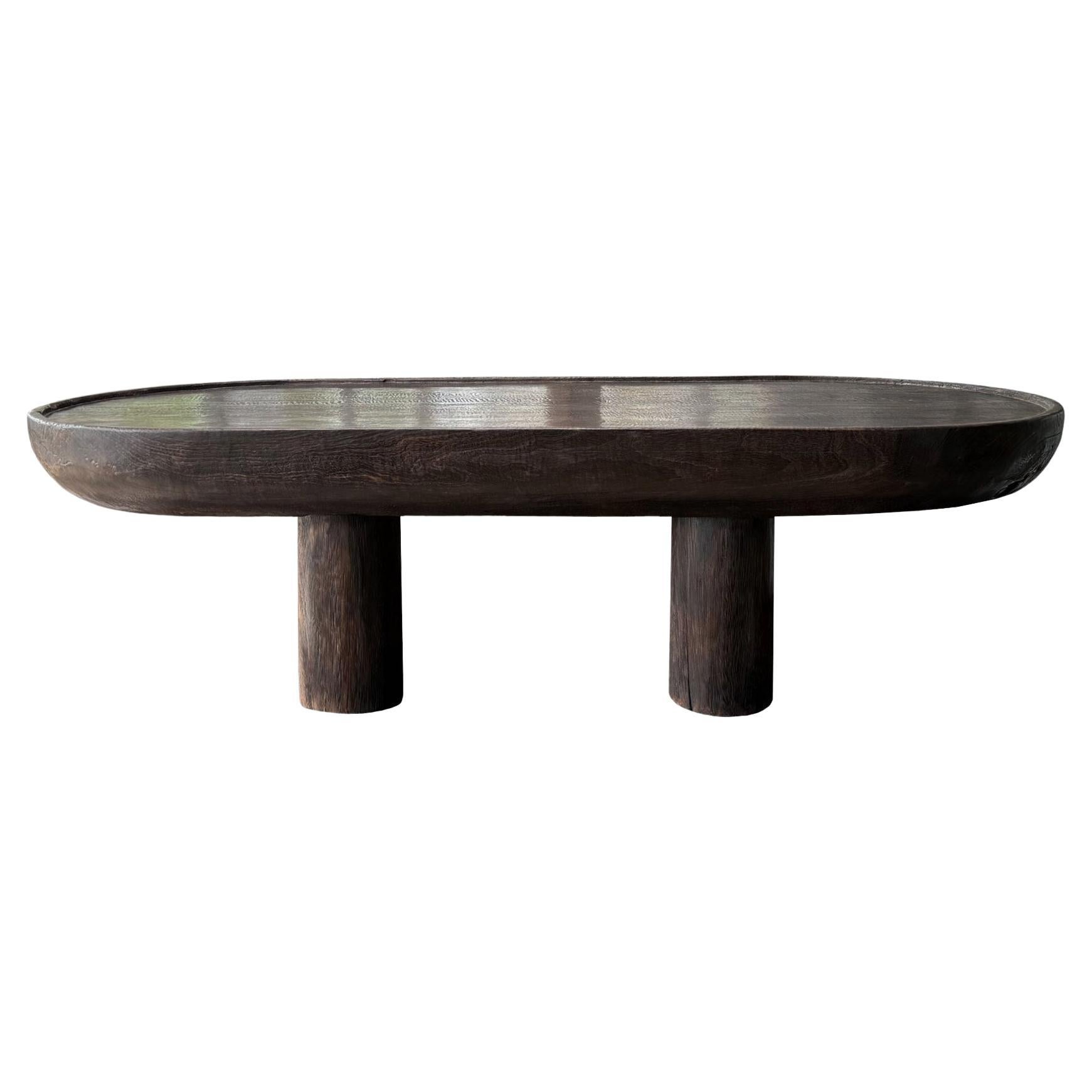 Sculptural Round Table: Solid Mango Wood, Espresso Finish, Modern Organic For Sale