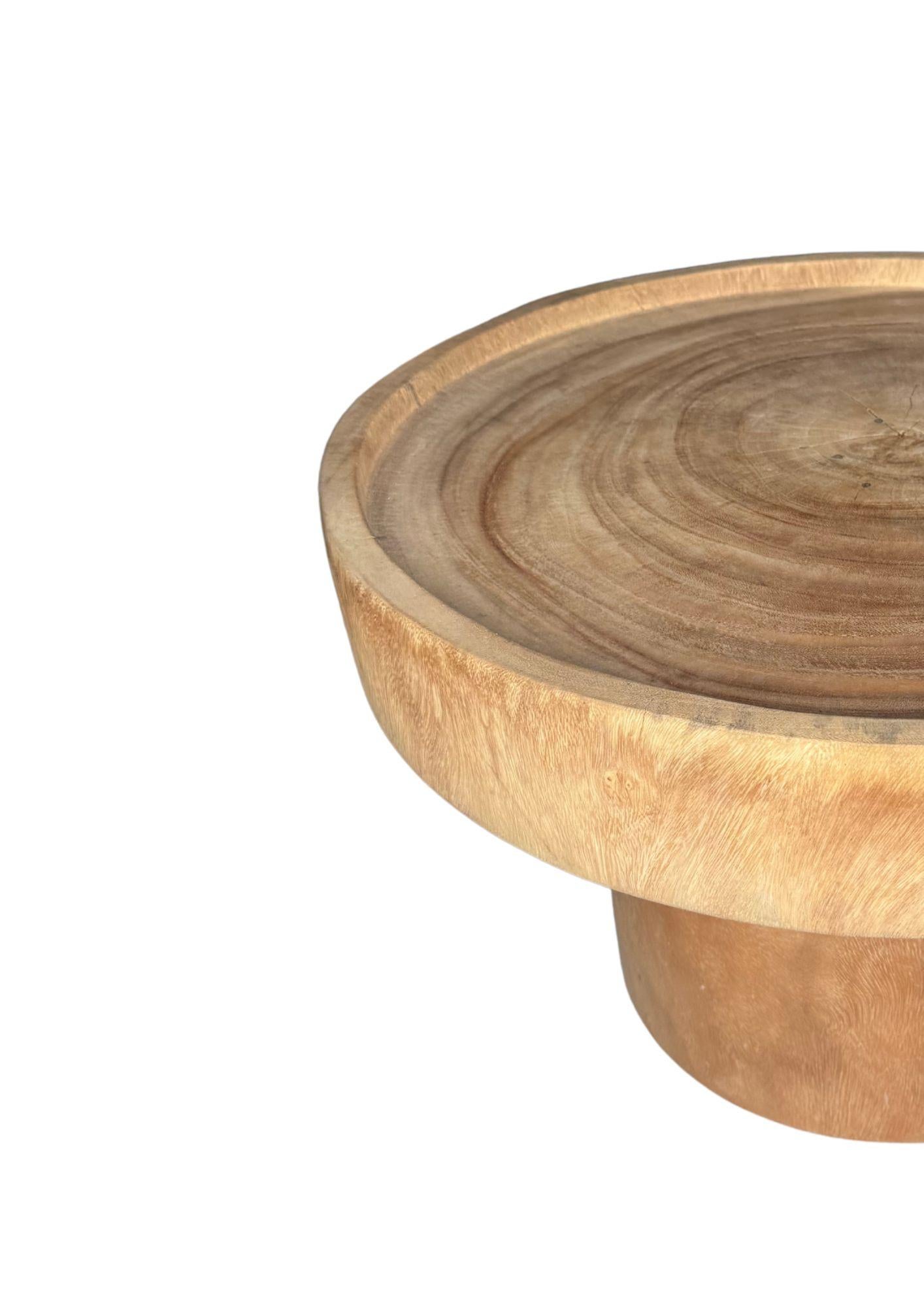 Indonesian Sculptural Round Table: Solid Mango Wood, Natural Finish, Modern Organic For Sale