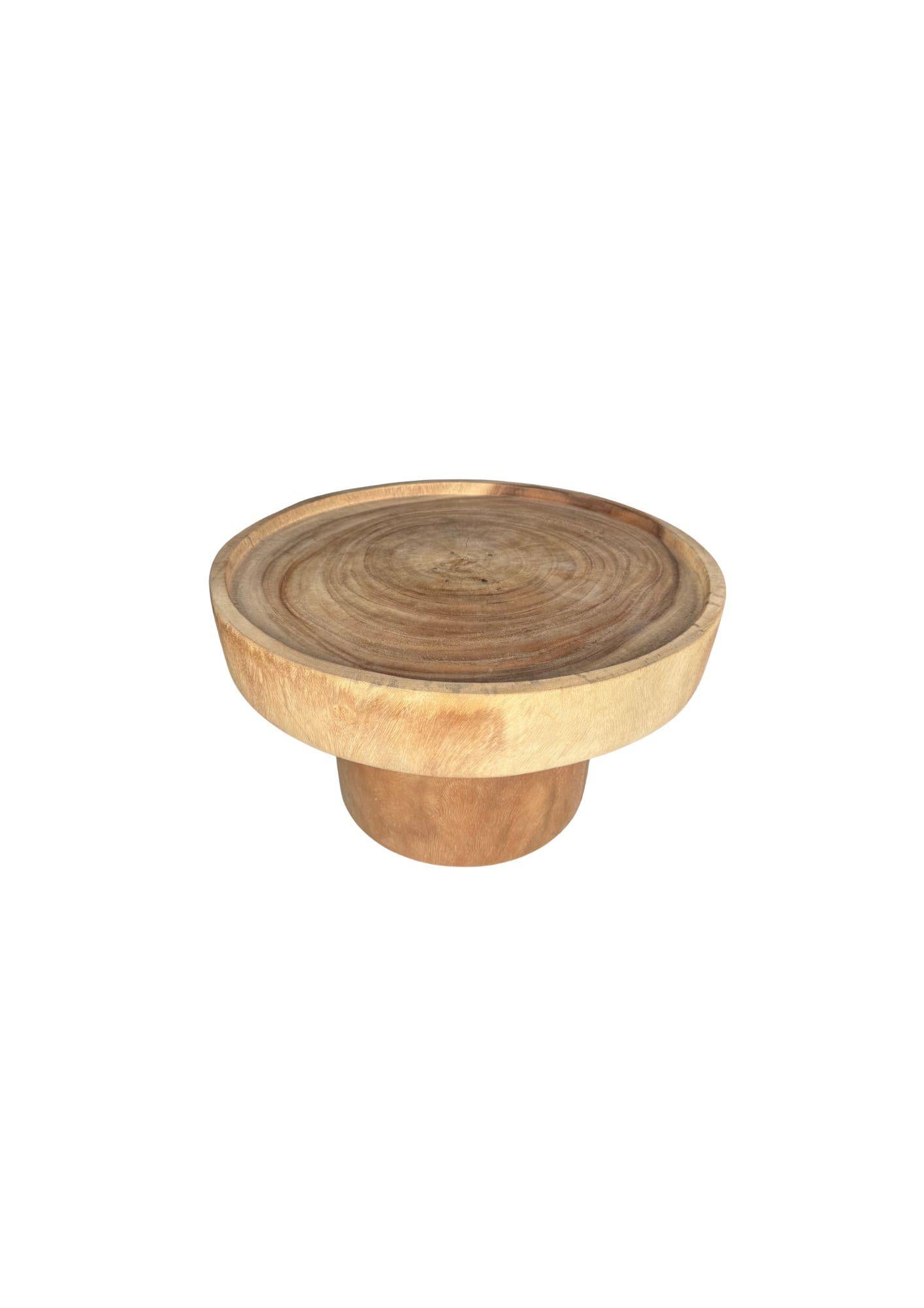 Hand-Crafted Sculptural Round Table: Solid Mango Wood, Natural Finish, Modern Organic For Sale