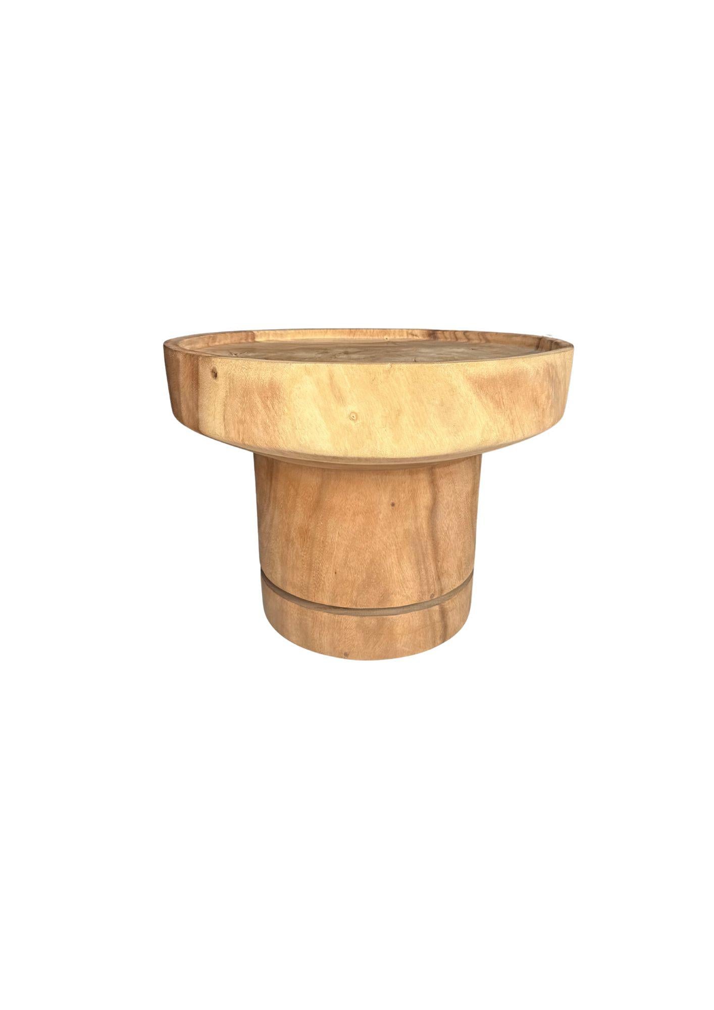 Hand-Crafted Sculptural Round Table: Solid Mango Wood, Natural Finish, Modern Organic For Sale