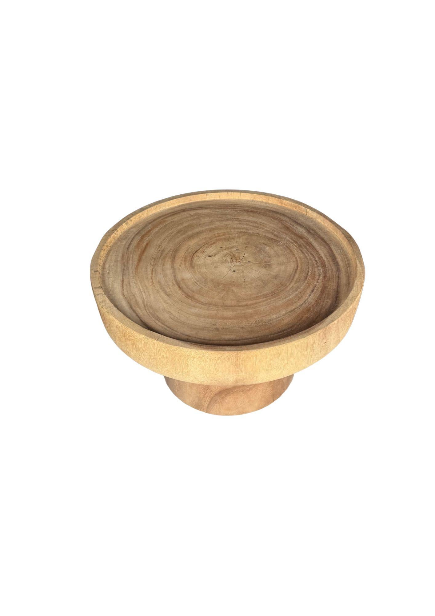 Contemporary Sculptural Round Table: Solid Mango Wood, Natural Finish, Modern Organic For Sale