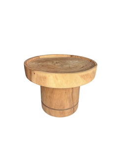 Sculptural Round Table: Solid Mango Wood, Natural Finish, Modern Organic