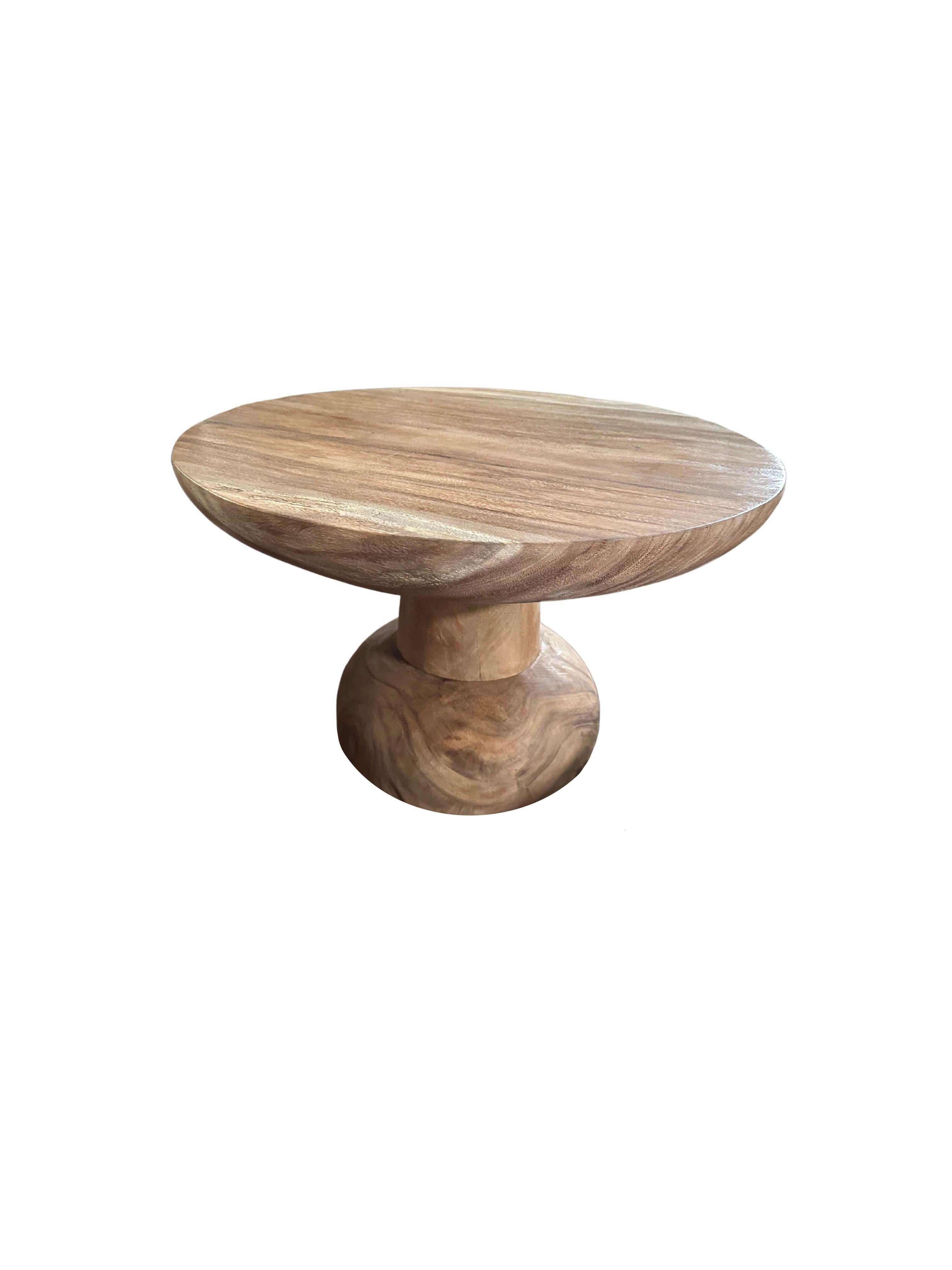 Hand-Crafted Sculptural Round Table Suar Wood, Modern Organic For Sale
