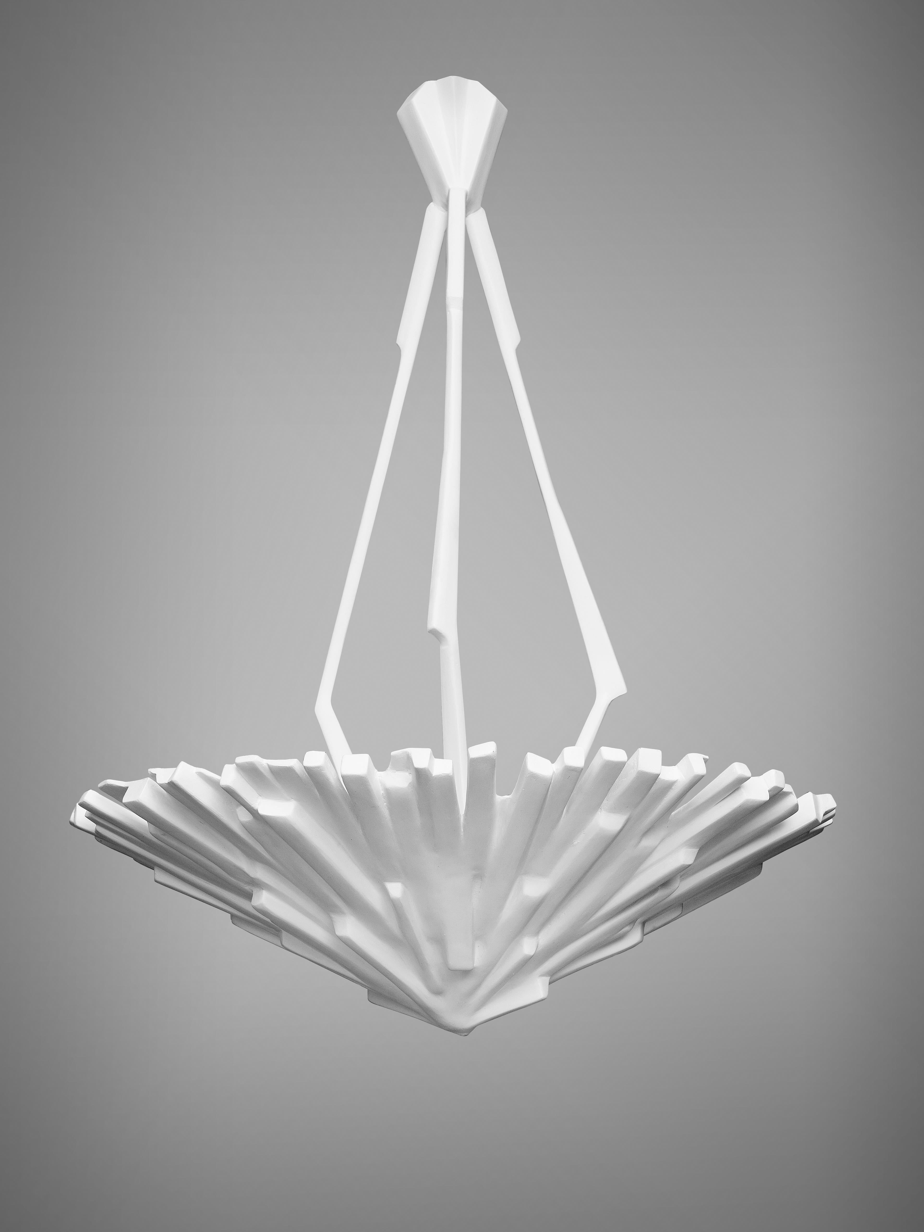 Modern Sculptural Ruban Pendant, Chandelier in White Plaster by Benediko, Custom For Sale