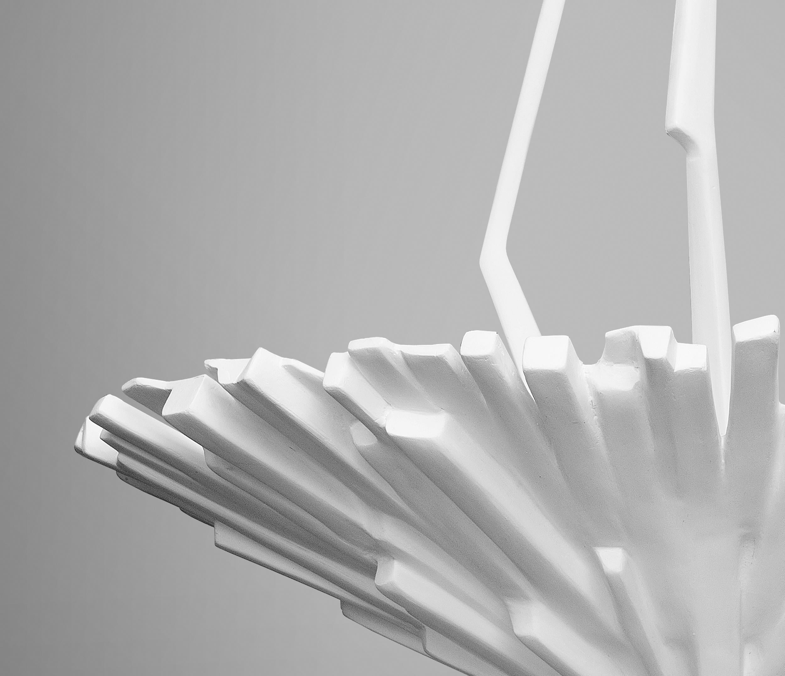 German Sculptural Ruban Pendant, Chandelier in White Plaster by Benediko, Custom For Sale