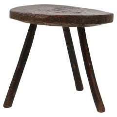 Antique Sculptural rustic brutalist oak tripot stool, France ca. 1850