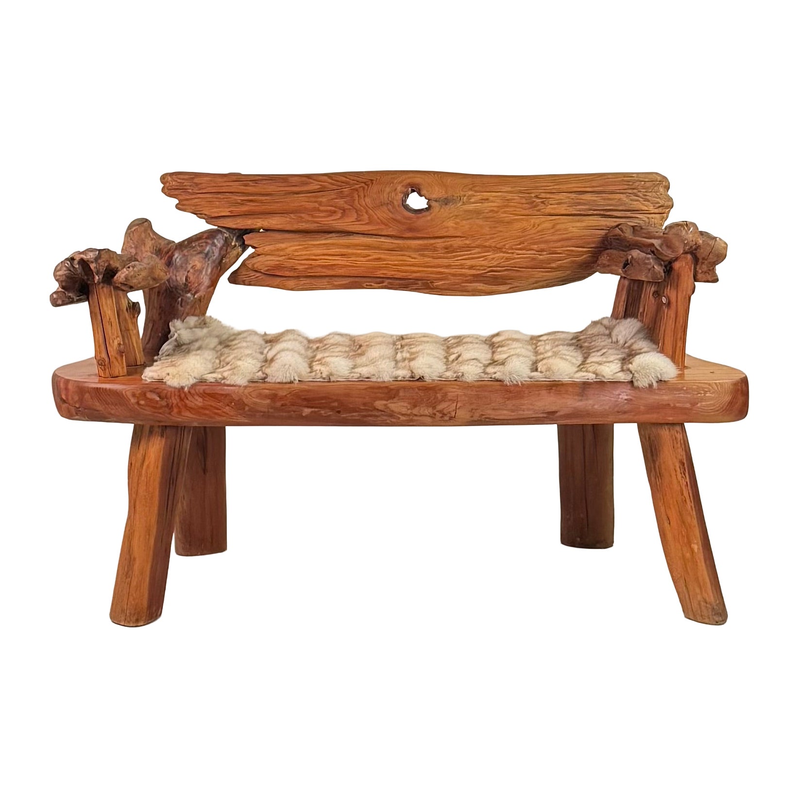 Panchina scultorea rustica in legno duro annodato