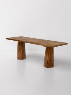 Sculptural Rustic Solid Oak Desk, France, 1970s