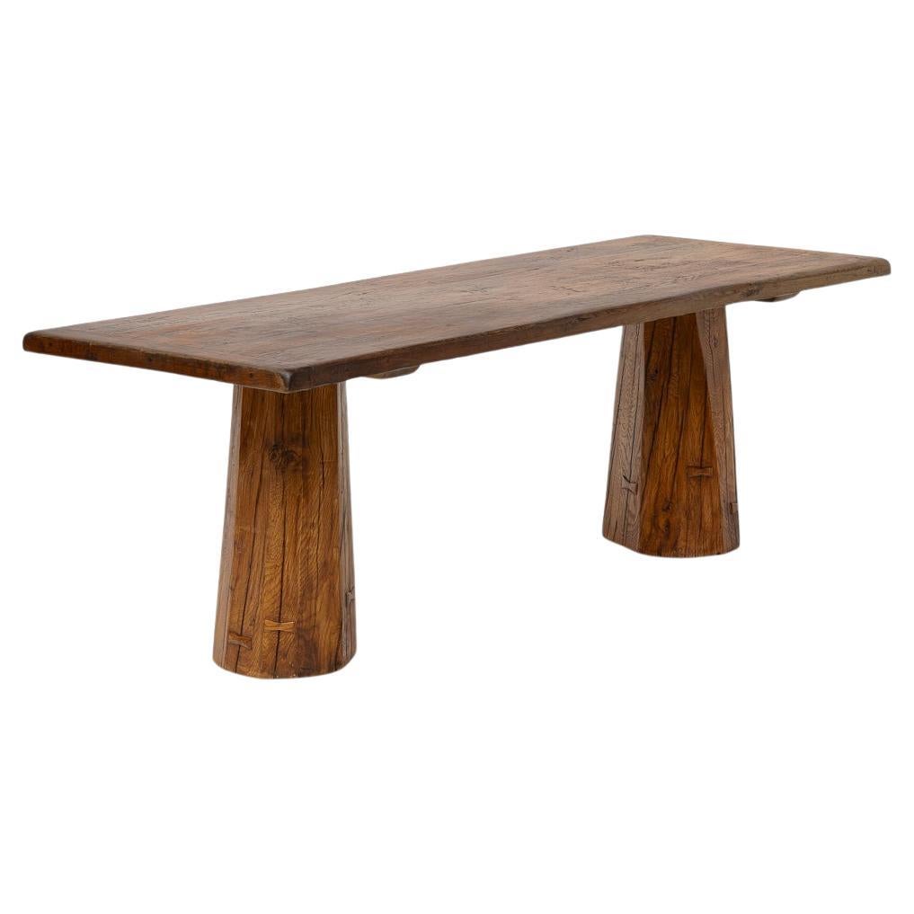 Sculptural Rustic Solid Oak Desk, France, 1970s
