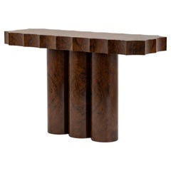 Sculptural Scalloped Console Table in High Gloss Walnut Root By José Castro