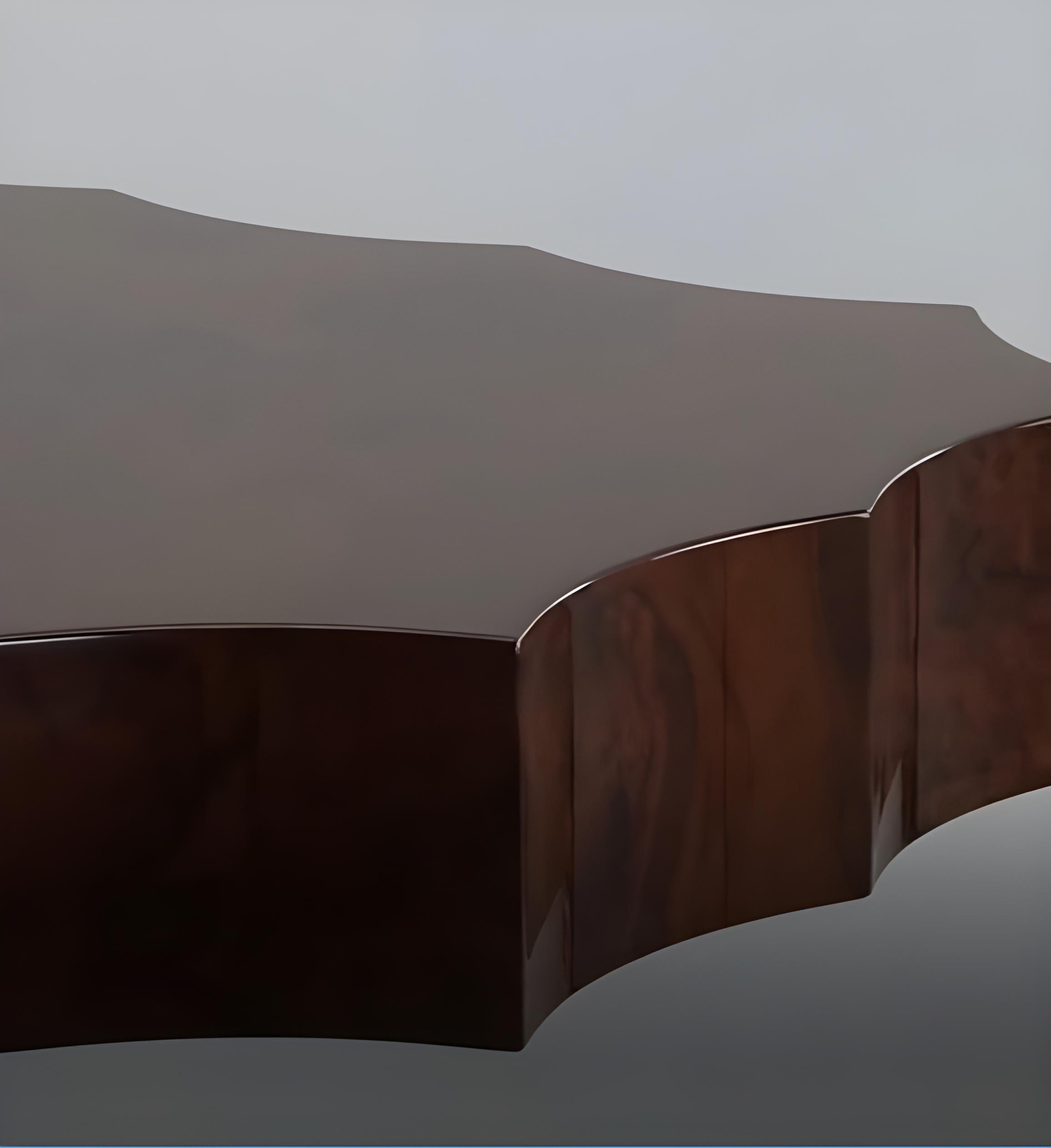 Wood Sculptural Scalloped Design Side Table In Glossy Walnut Root By Jose De Castro For Sale