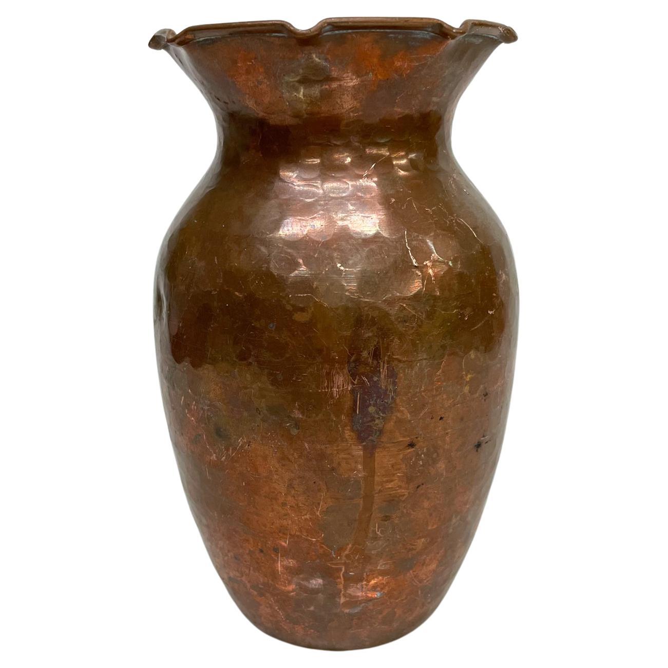Sculptural Scalloped Hammered Copper Vase Santa Clara del Cobre Mexico 1960s