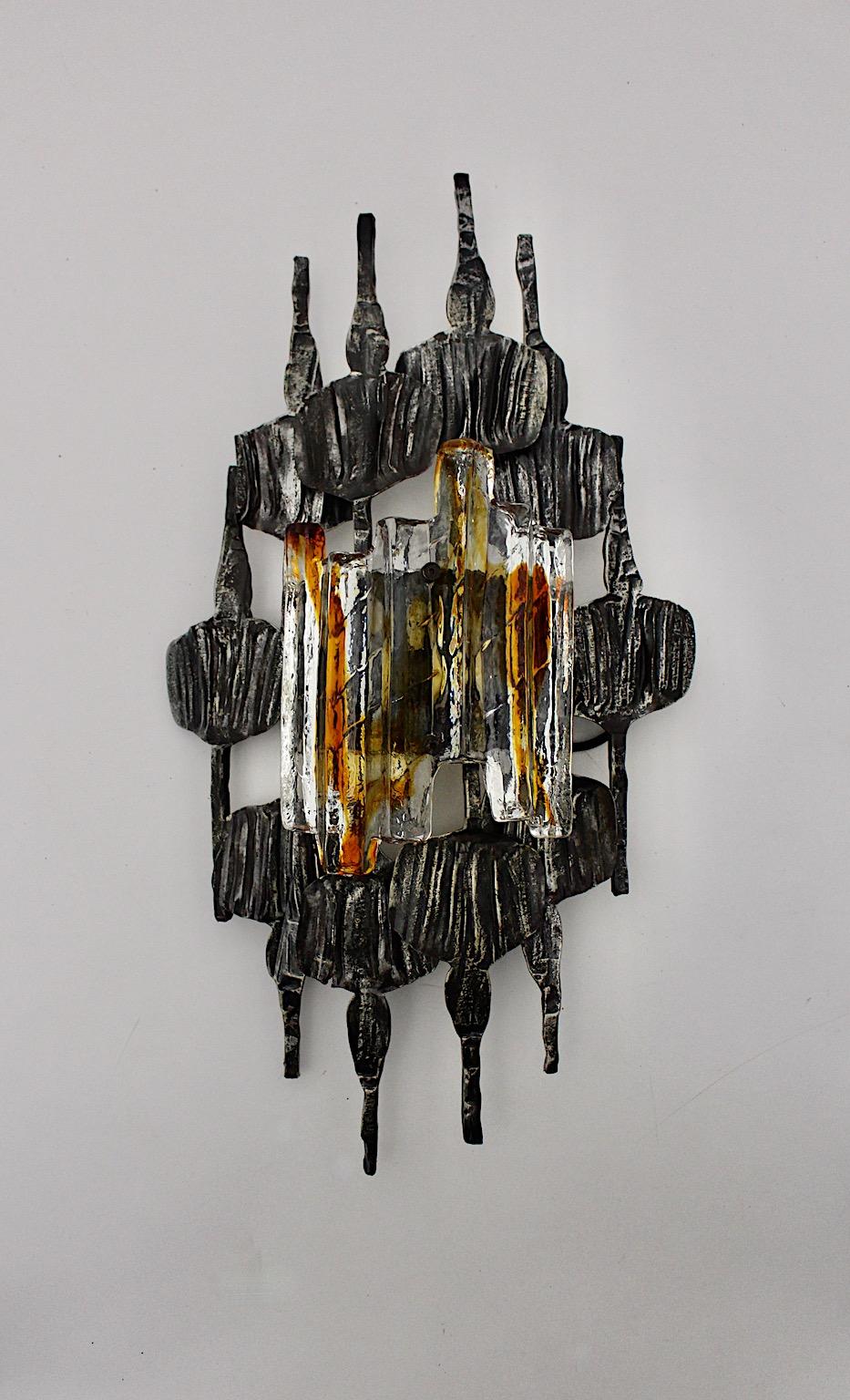 Late 20th Century Sculptural Scandinavian Modern Glass Metal Sconce Tom Ahlstrom Hans Ehrich 1970s For Sale