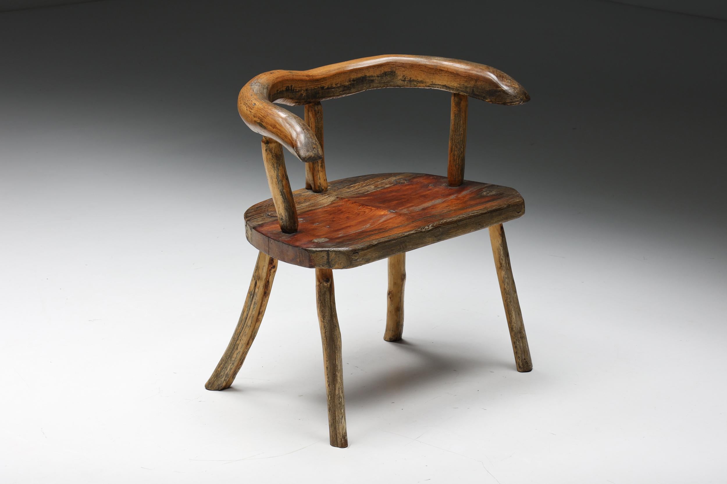 Wood Sculptural Scandinavian Wabi Sabi Chair, 1940s