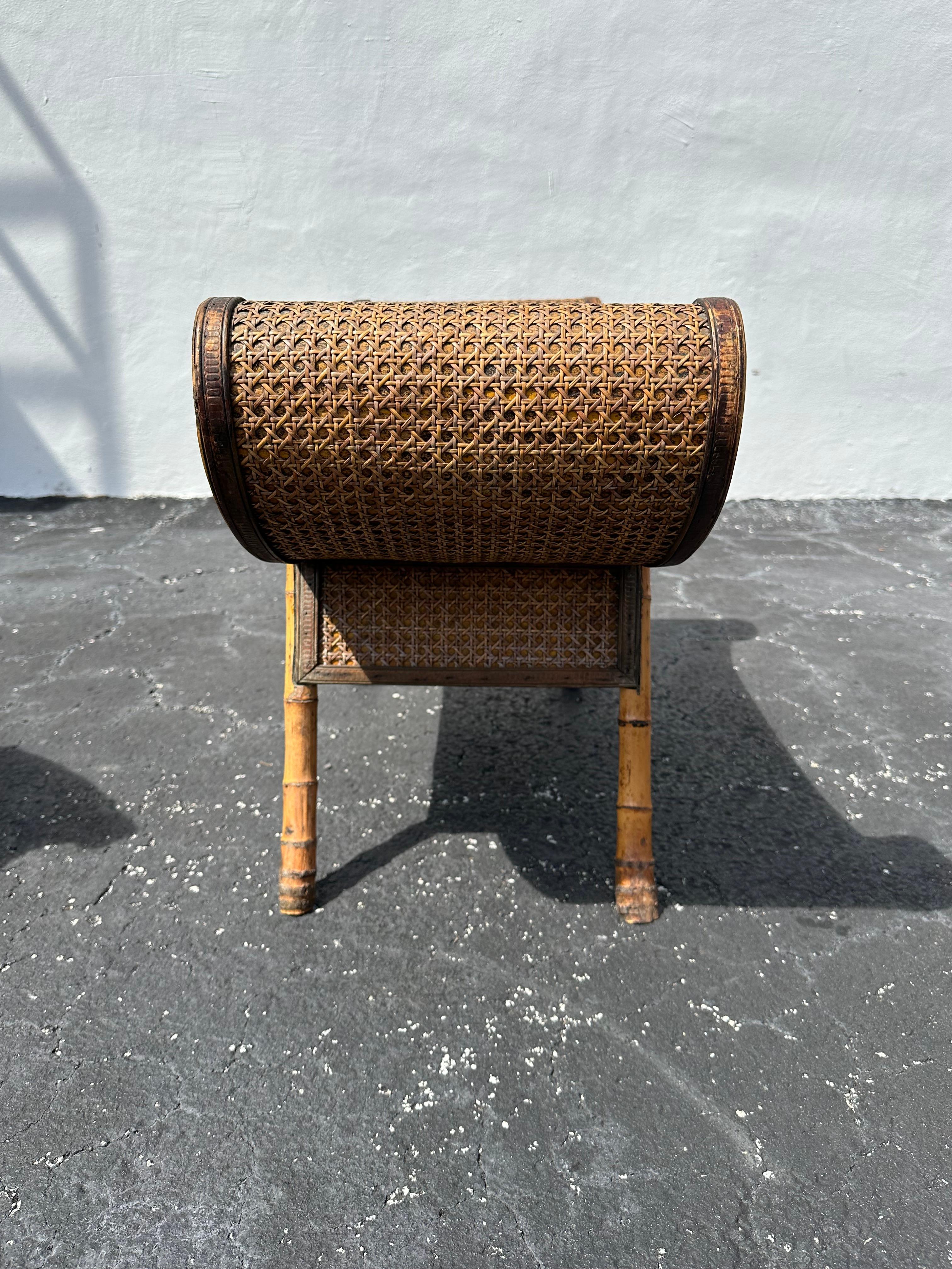Sculptural Scroll Rattan Mini Bench Side Table For Sale 1