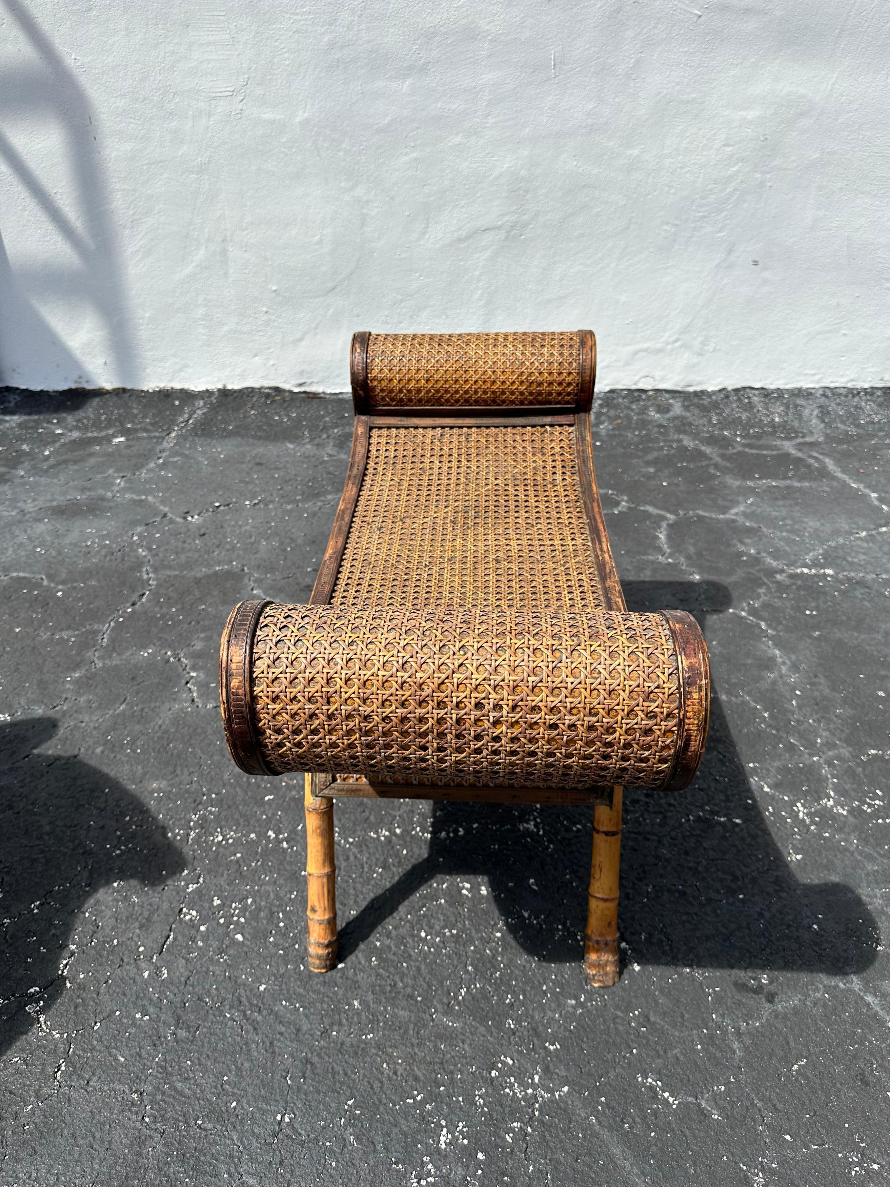 Sculptural Scroll Rattan Mini Bench Side Table For Sale 2