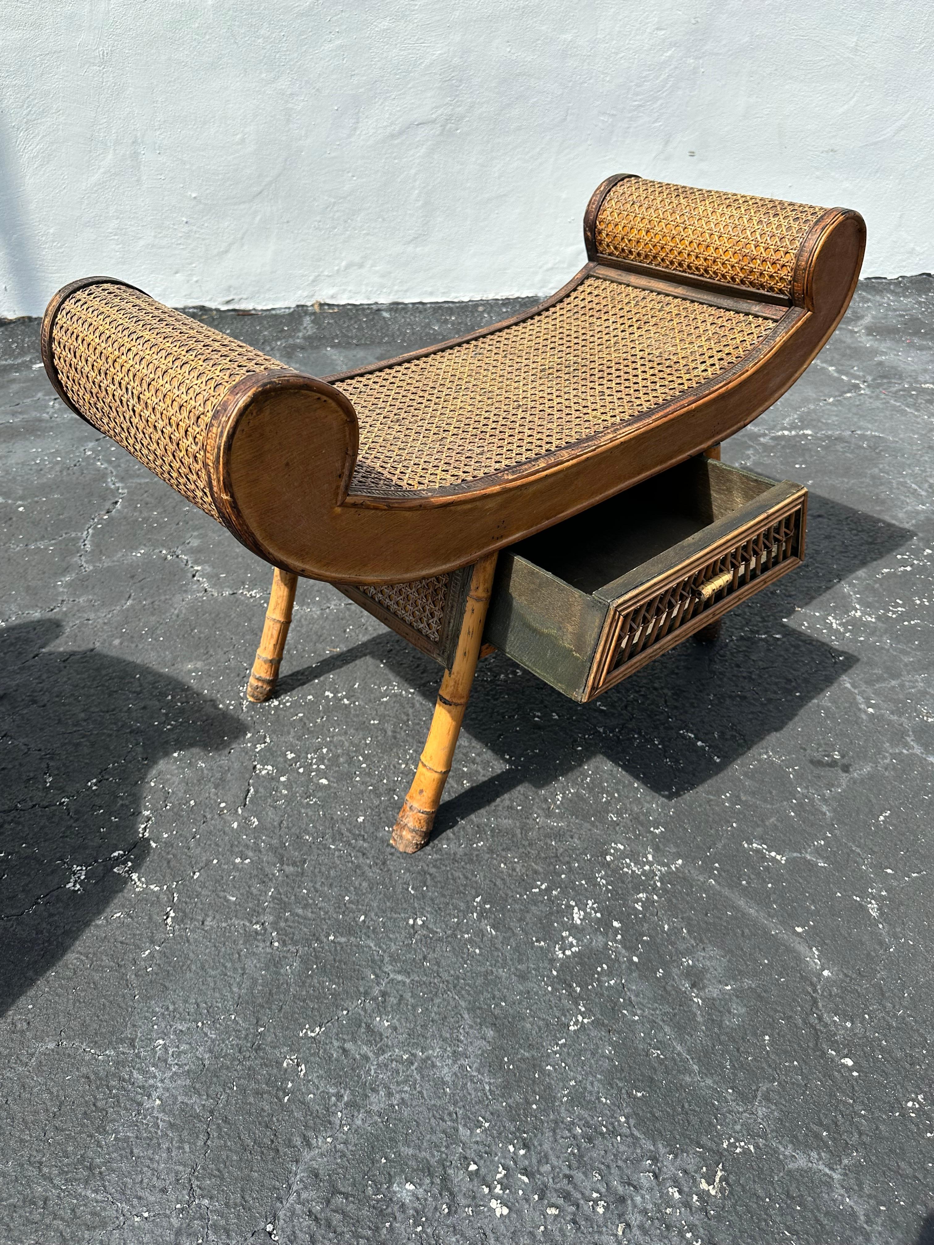 Sculptural Scroll Rattan Mini Bench Side Table For Sale 3