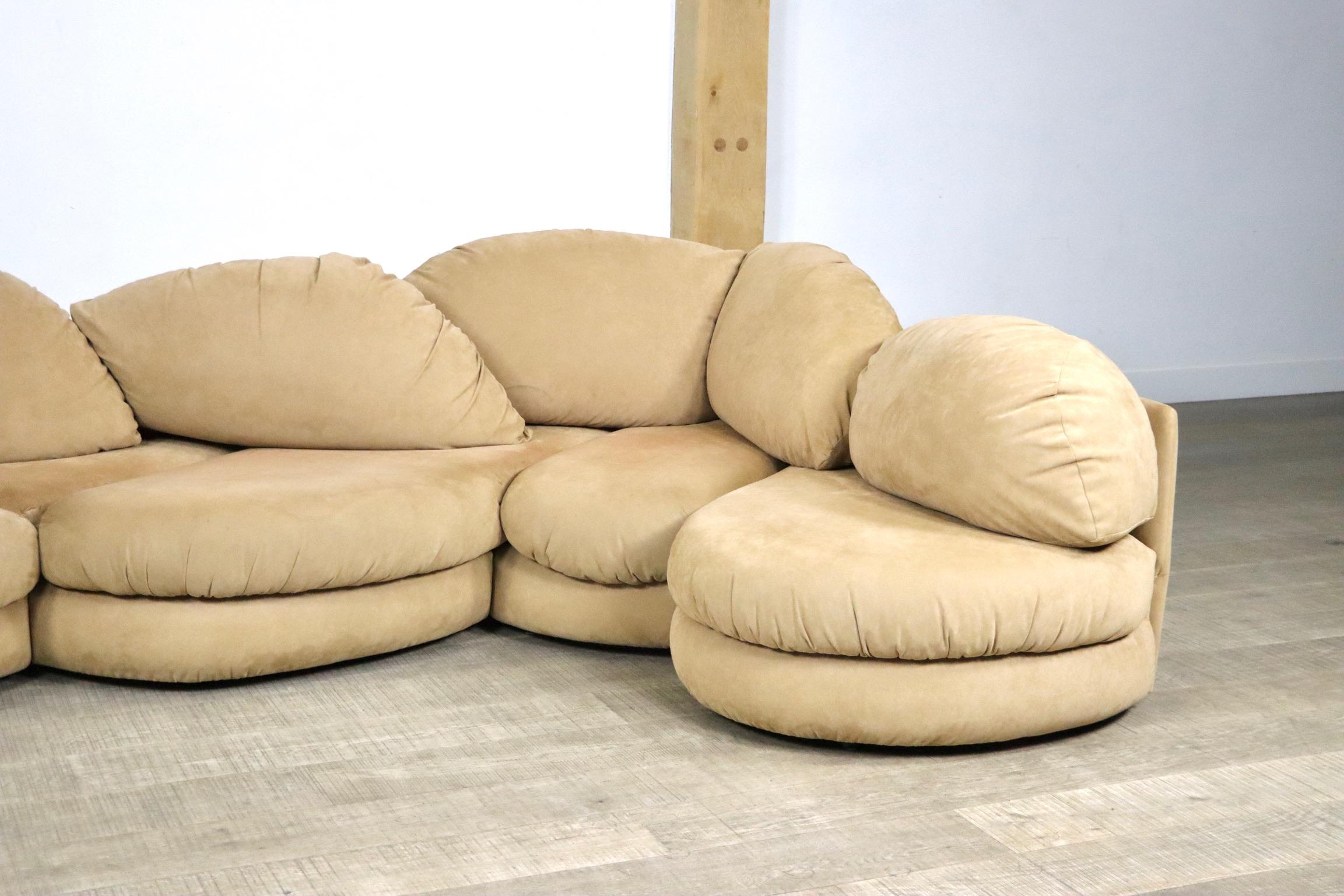 Suede Sculptural Sectional Sofa by Wiener Werkstätte, 1970s