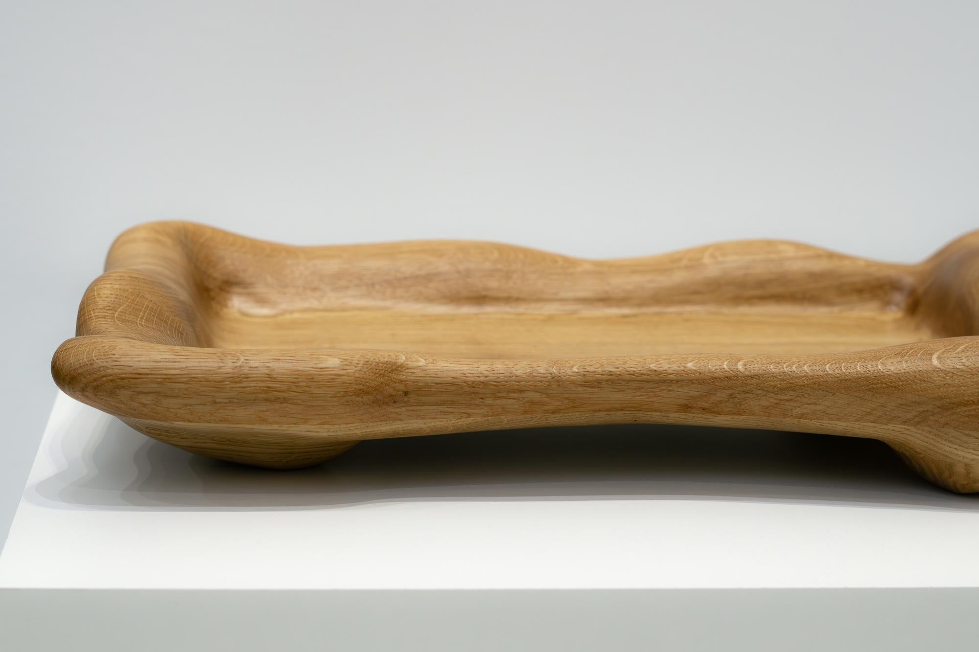Sculptural Serving Tray in Oak Wood For Sale 4