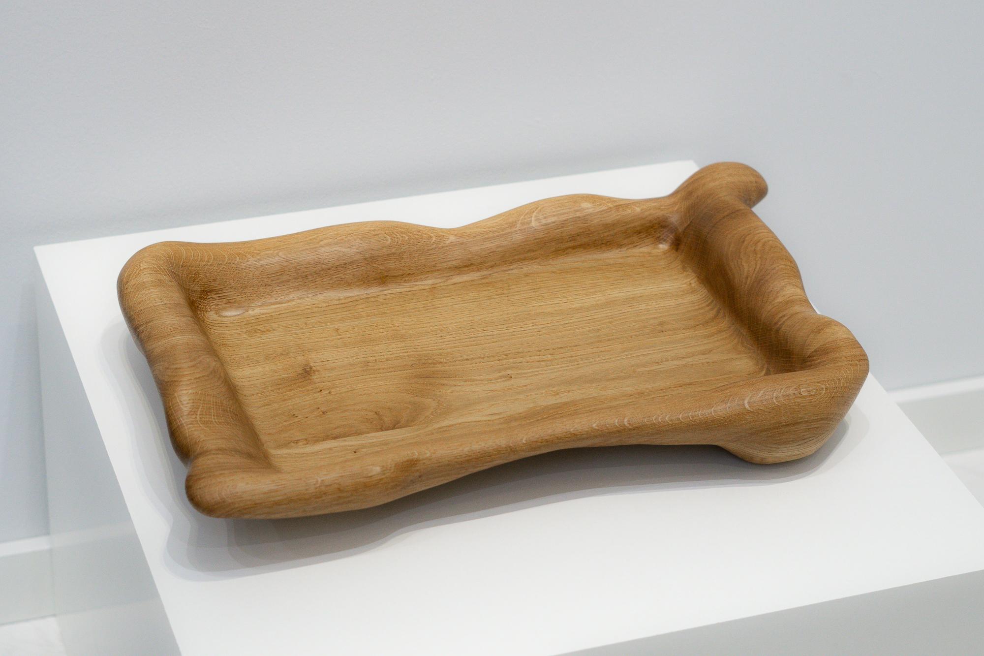 German Sculptural Serving Tray in Oak Wood For Sale