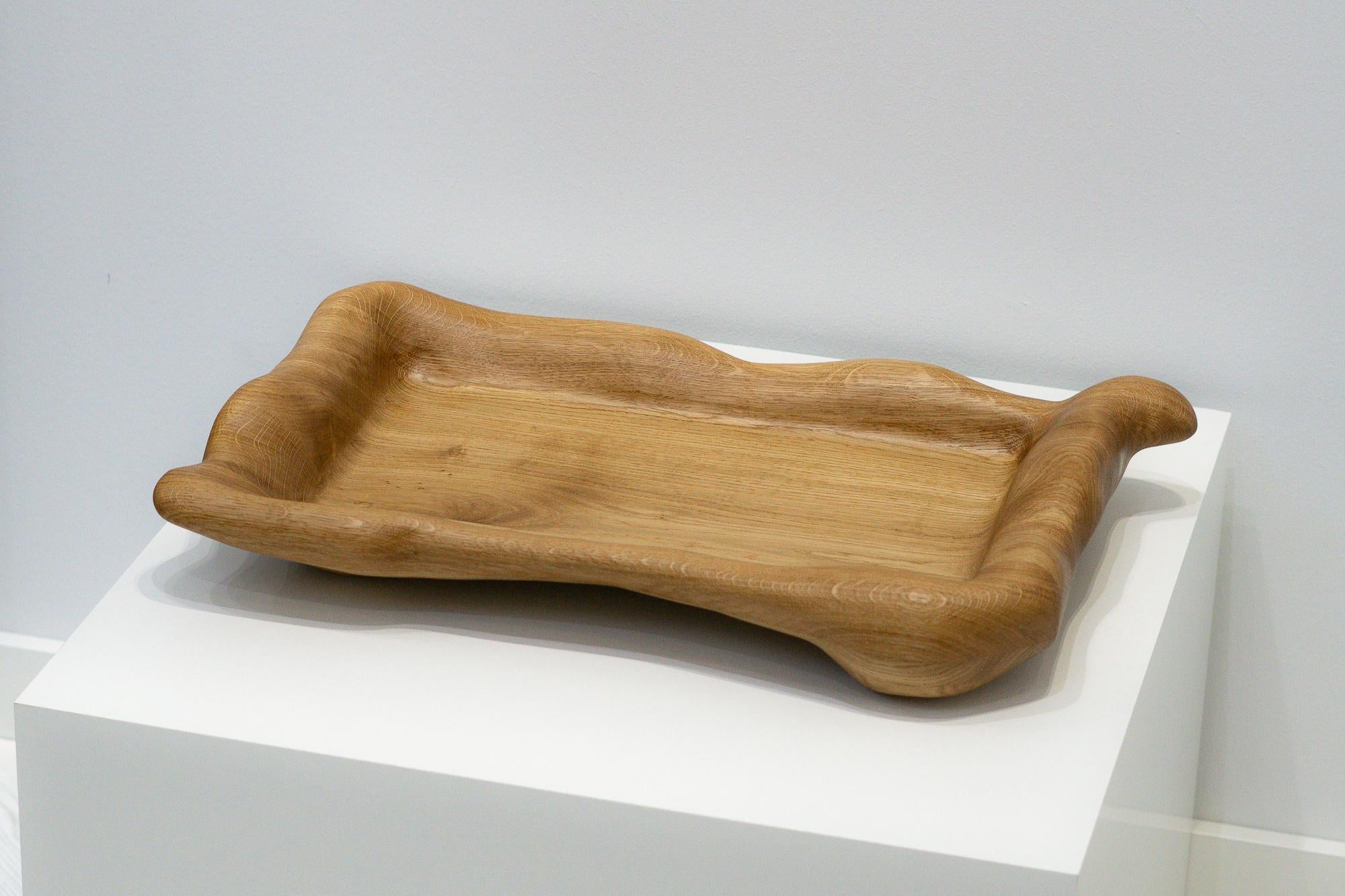 Contemporary Sculptural Serving Tray in Oak Wood For Sale