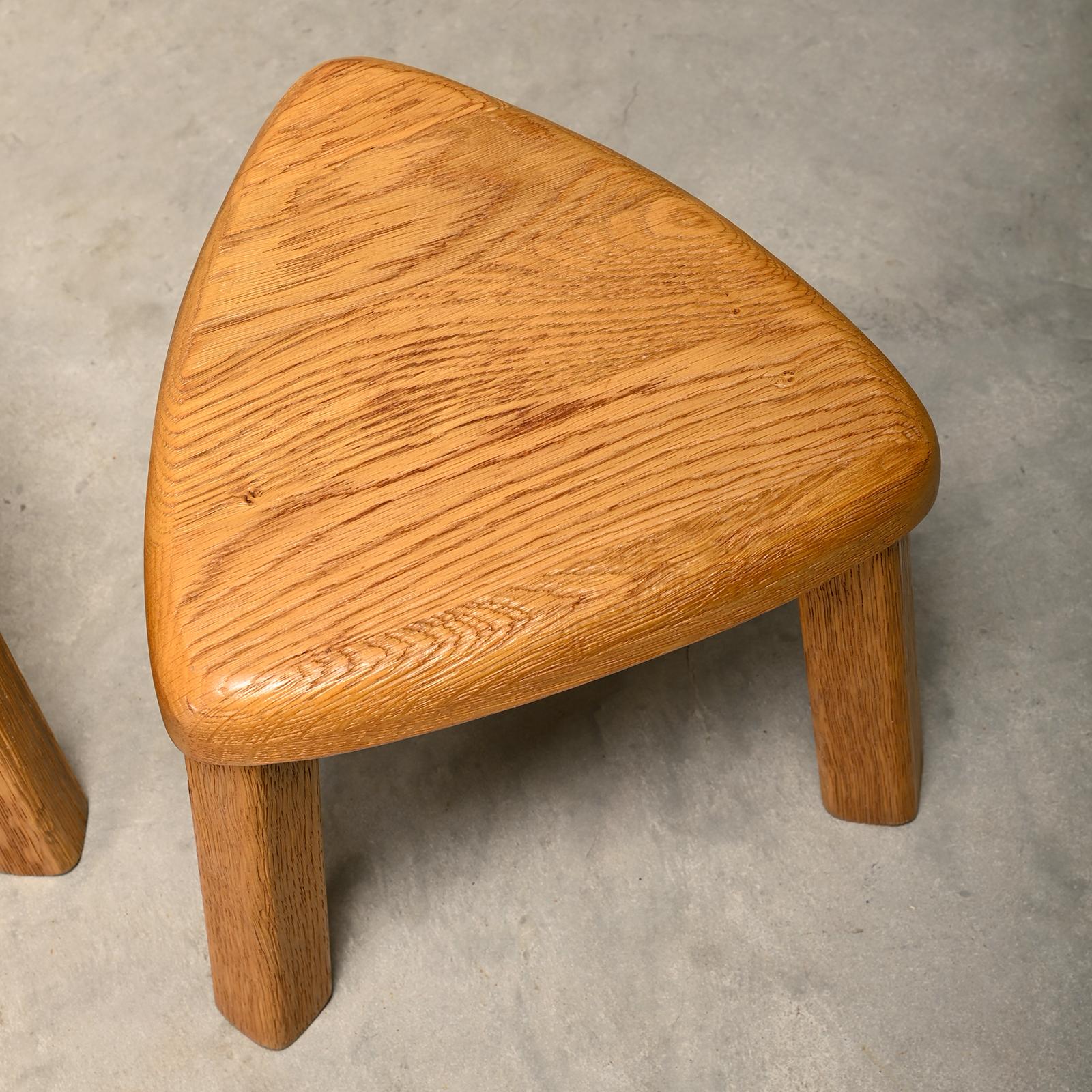 Sculptural set Nesting Side Tables in solid Oak, French 1970s For Sale 5