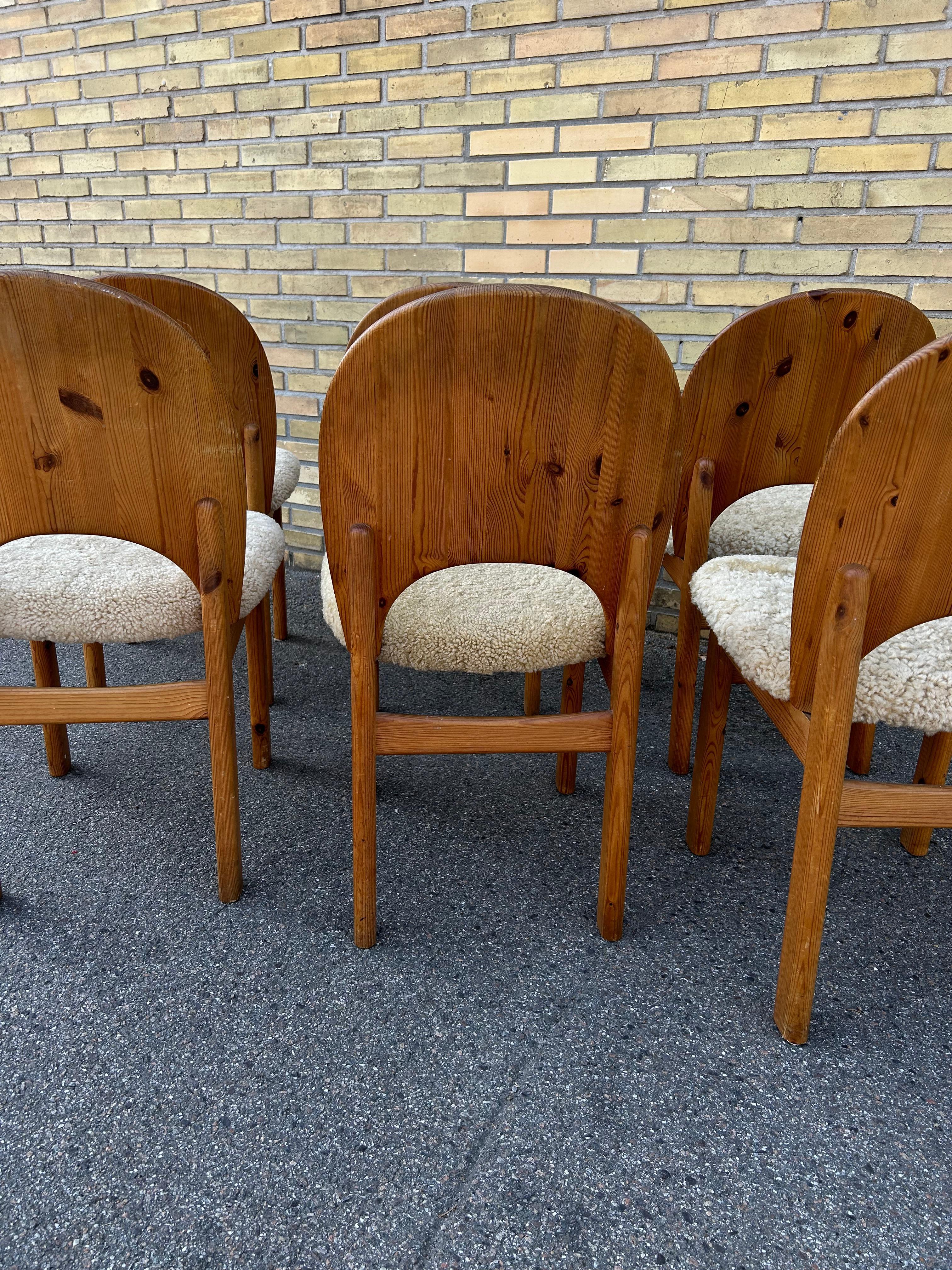 Sculptural set of 6 pine dining chairs by Glostrup Møbelfabrik, Denmark 1960’s 2