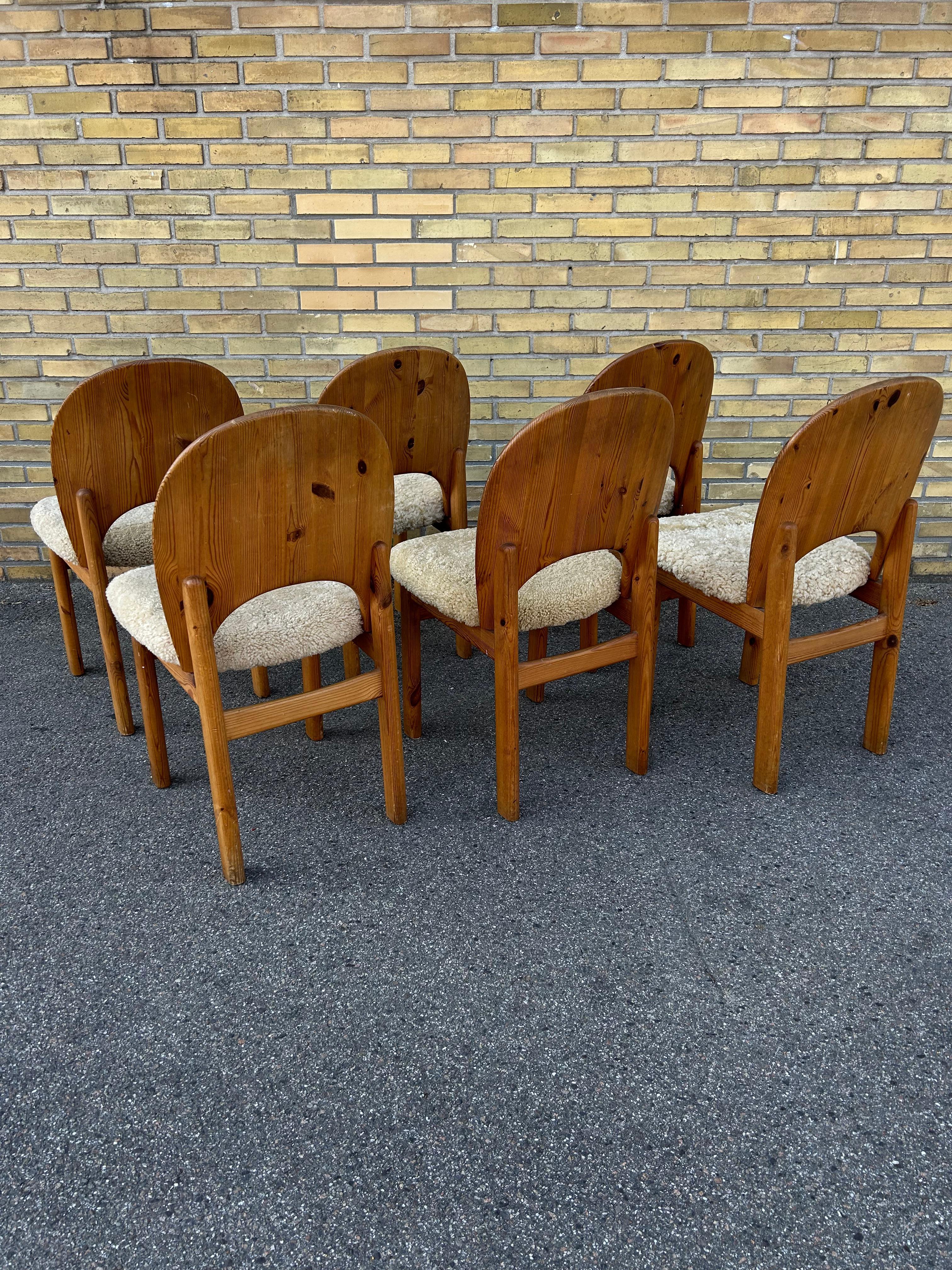 Sculptural set of 6 pine dining chairs by Glostrup Møbelfabrik, Denmark 1960’s In Good Condition In Valby, 84