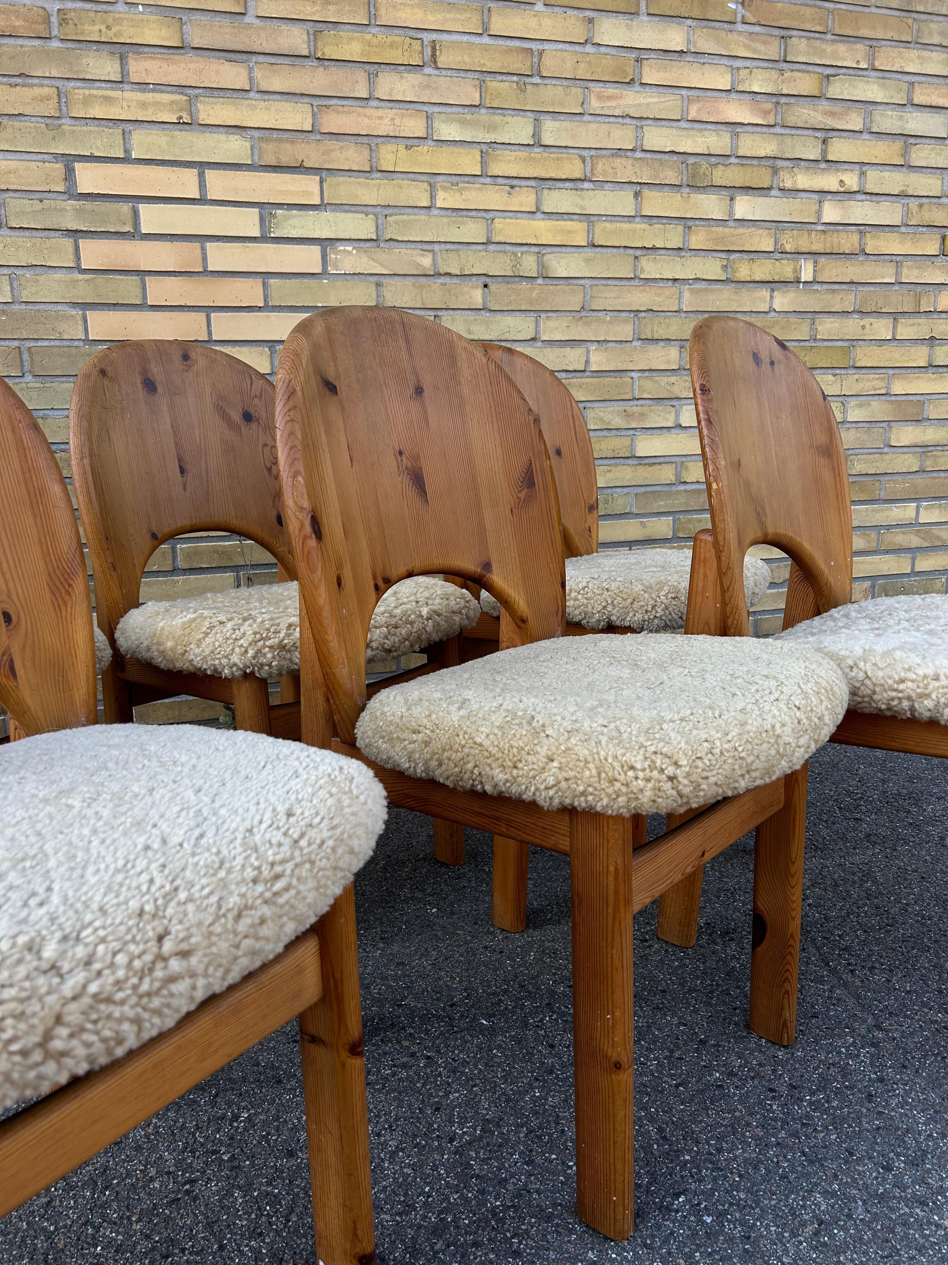 Sculptural set of 6 pine dining chairs by Glostrup Møbelfabrik, Denmark 1960’s 1