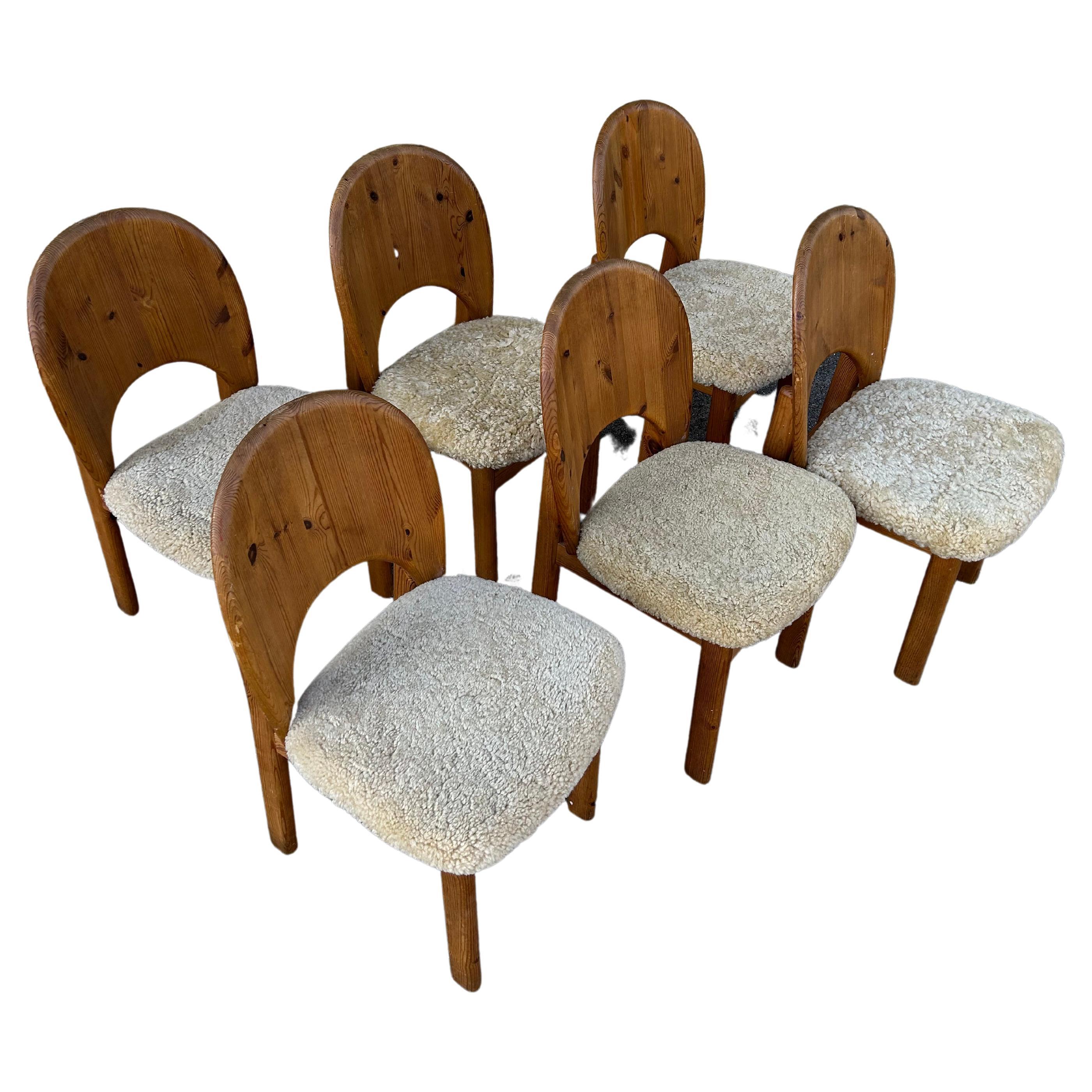 Sculptural set of 6 pine dining chairs by Glostrup M�øbelfabrik, Denmark 1960’s