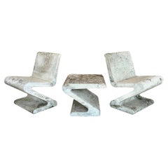 Vintage Sculptural Set of Concrete Zig Zag Chairs and Table, 1960s Switzerland