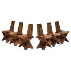 Set scultoreo di sei sedie da pranzo in Oak con accenti in ferro