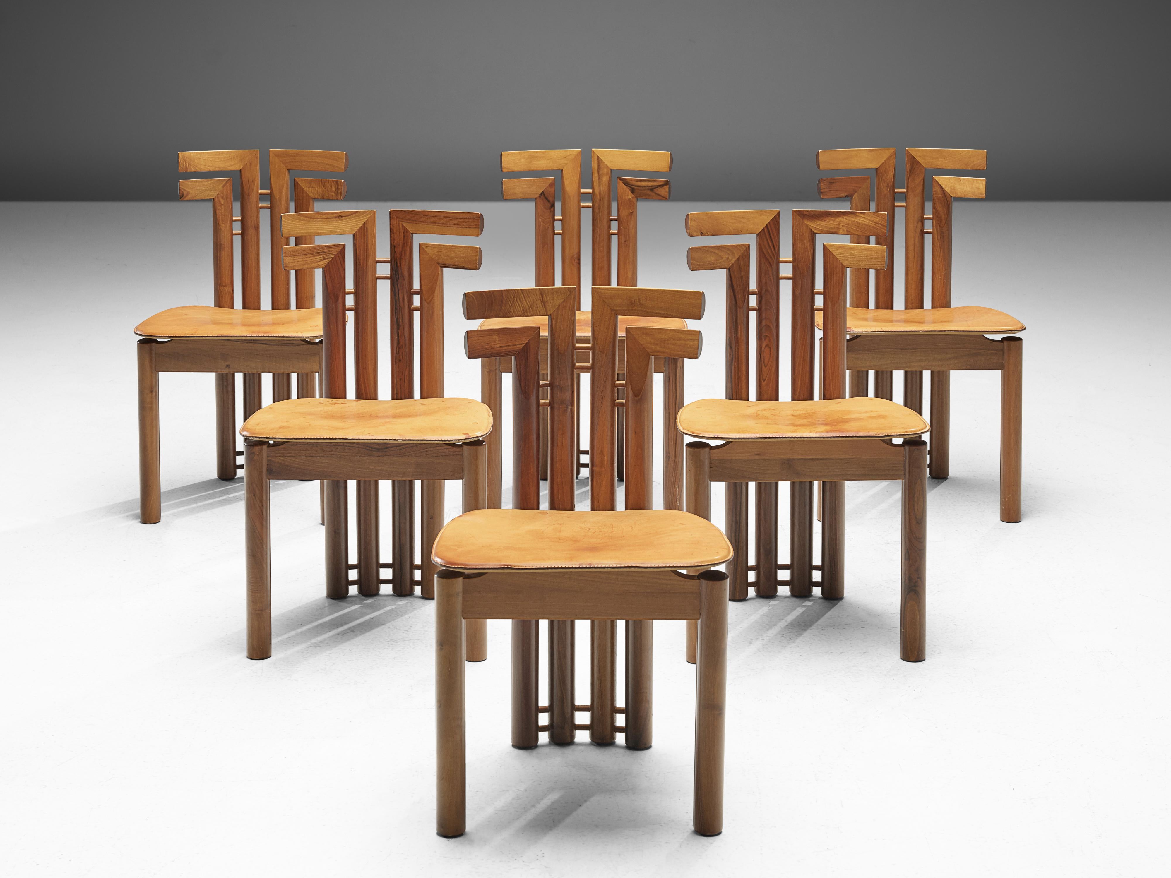 Mid-Century Modern Sculptural Set of Six Italian Dining Chairs in Walnut