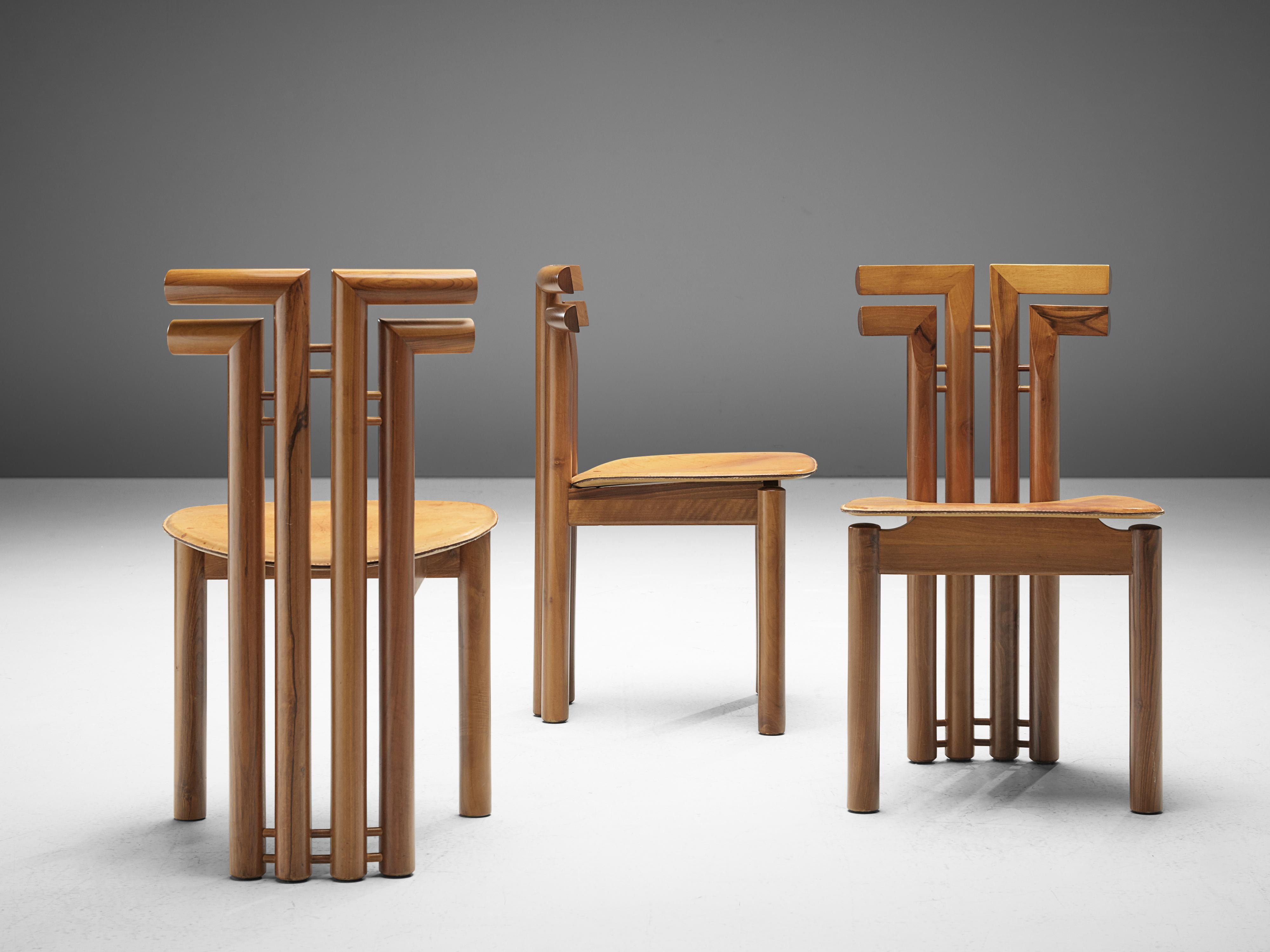 Late 20th Century Sculptural Set of Six Italian Dining Chairs in Walnut