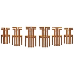 Sculptural Set of Six Italian Dining Chairs in Walnut