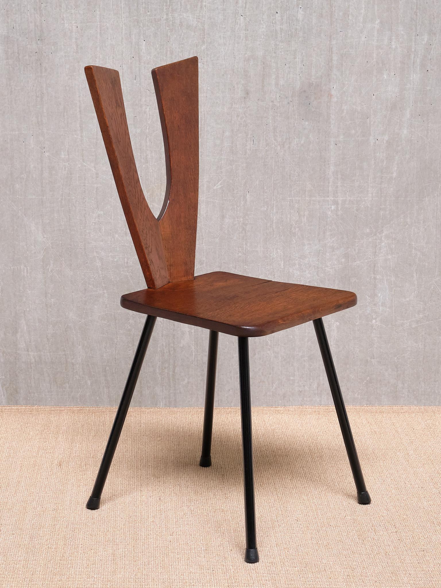 Sculptural Set of Six Winged-Back Dining Chairs in Solid Oak, France, 1950s For Sale 4