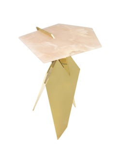 Sculptural Shard Table in Polished Bronze with Pink Onyx Top